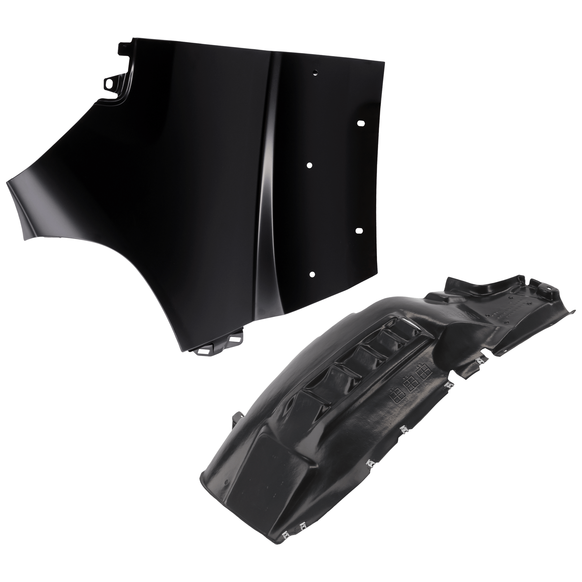 AM PROMASTER 1500-14-22 PROMASTER 2500-14-22 FRONT FENDER LH Primed Steel w Molding Hole 2 pc kit with 1 Fender and 1 Fender Liner SKU KIT 050926 AE1614 Partslink CH1240286 CH1248196 OEM 68213478AB 68193713AC PFM