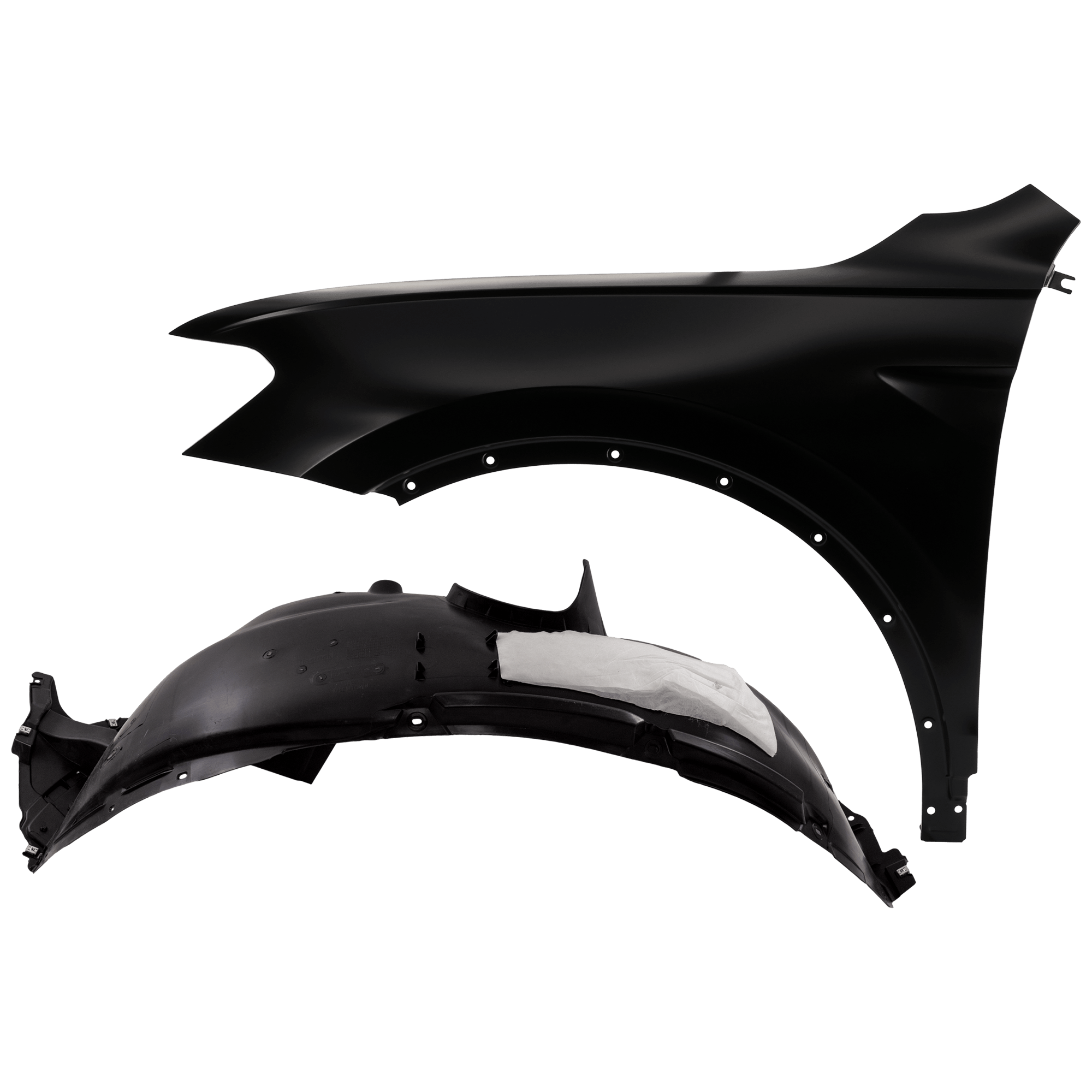 AM TIGUAN 18-21 FRONT FENDER LH Primed 2 pc kit with 1 Fender and 1 Fender Liner SKU KIT 050926 AE1616 Partslink VW1240150 VW1248139 OEM 5NA821105-5NA805911AD