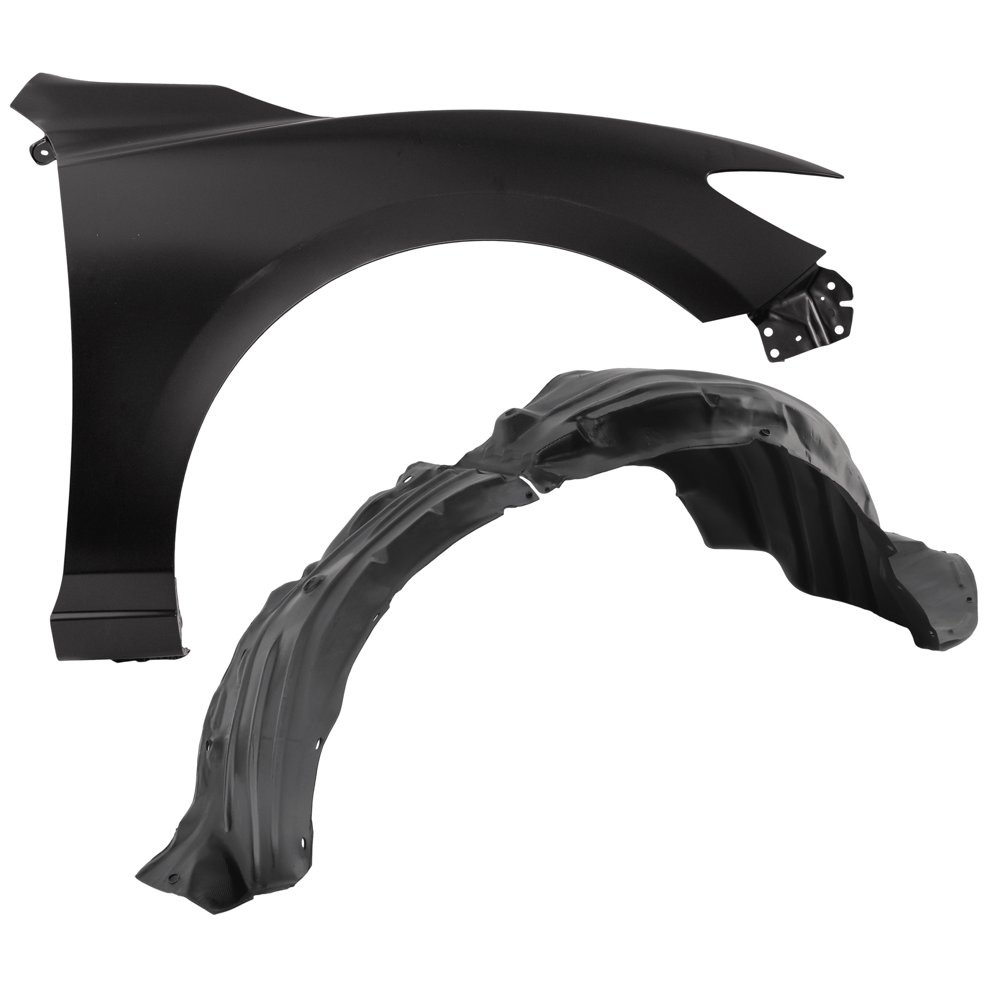 AM 6-18-21 FRONT FENDER RH Primed Steel w o Side Light Hole 2 pc kit with 1 Fender and 1 Fender Liner SKU KIT 050926 AE1638 Partslink MA1241171 MA1249151 OEM GHP952111A GRF256130