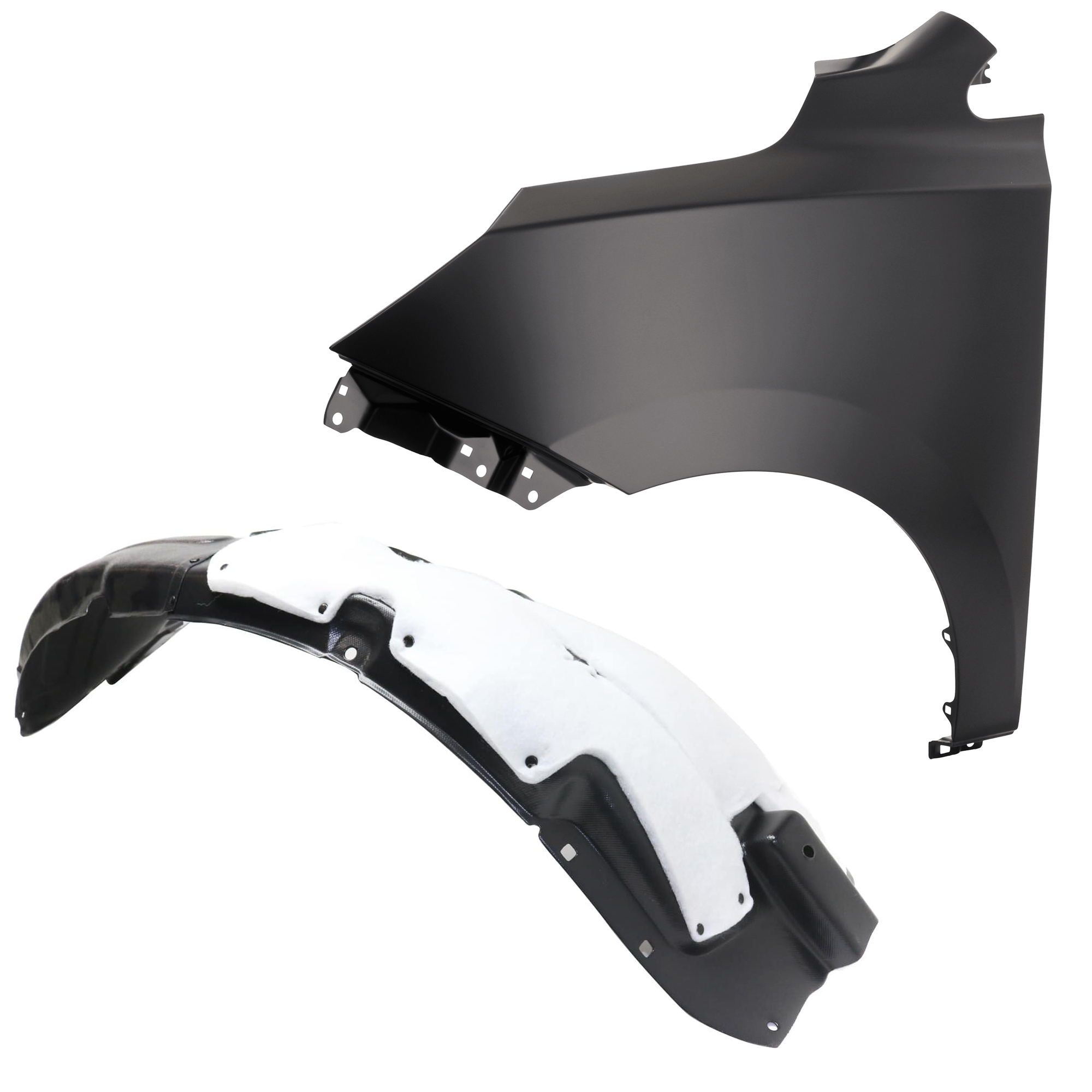 AM TUCSON 14-15 FRONT FENDER LH Primed w o Signal Lamp and Mldg Hole Steel 2 pc kit with 1 Fender and 1 Fender Liner SKU KIT 050926 AE1648 Partslink HY1240146 HY1248139 OEM 663112S000-868112S600