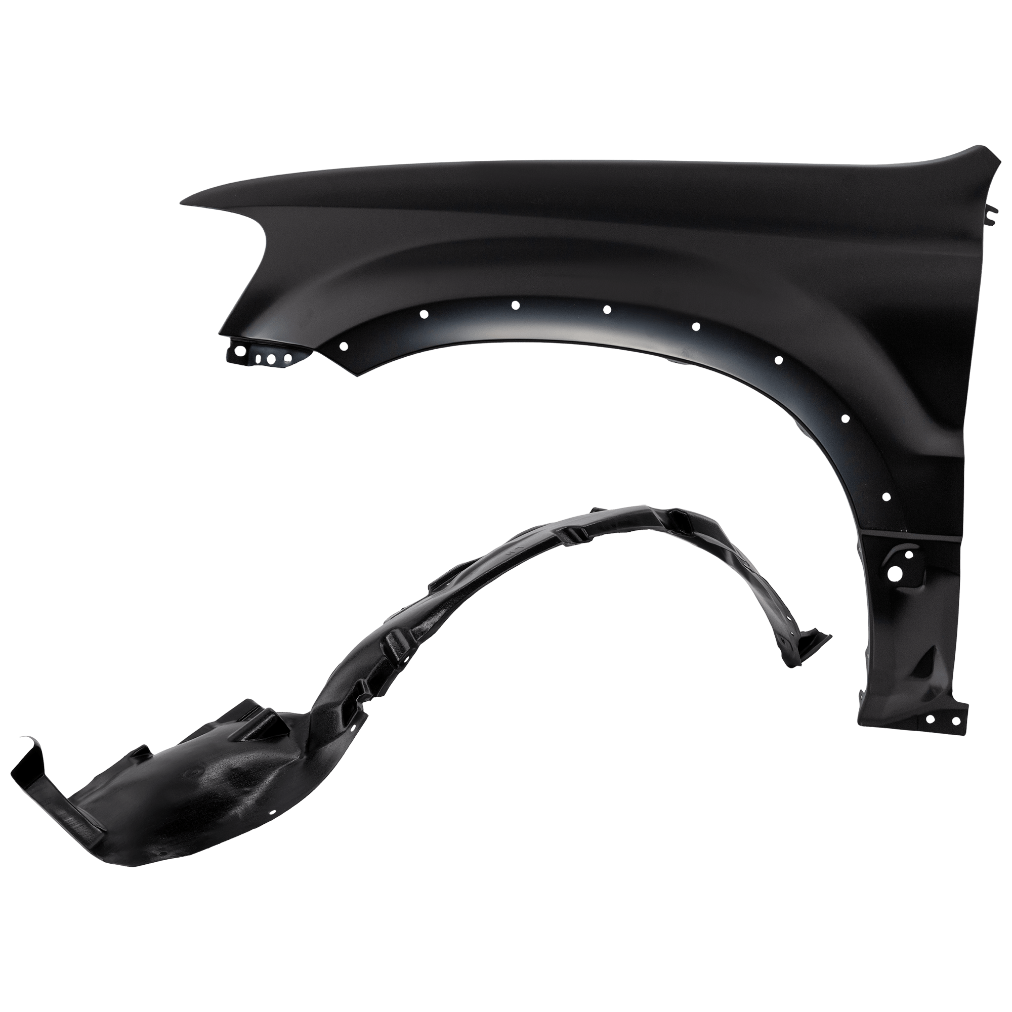 AM ESCAPE 05-07 FRONT FENDER LH Primed w Fender Flare Holes 2 pc kit with 1 Fender and 1 Fender Liner SKU KIT 050926 AE1653 Partslink FO1240215 FO1250126 OEM YL8Z16006DA 5L8Z16103AA