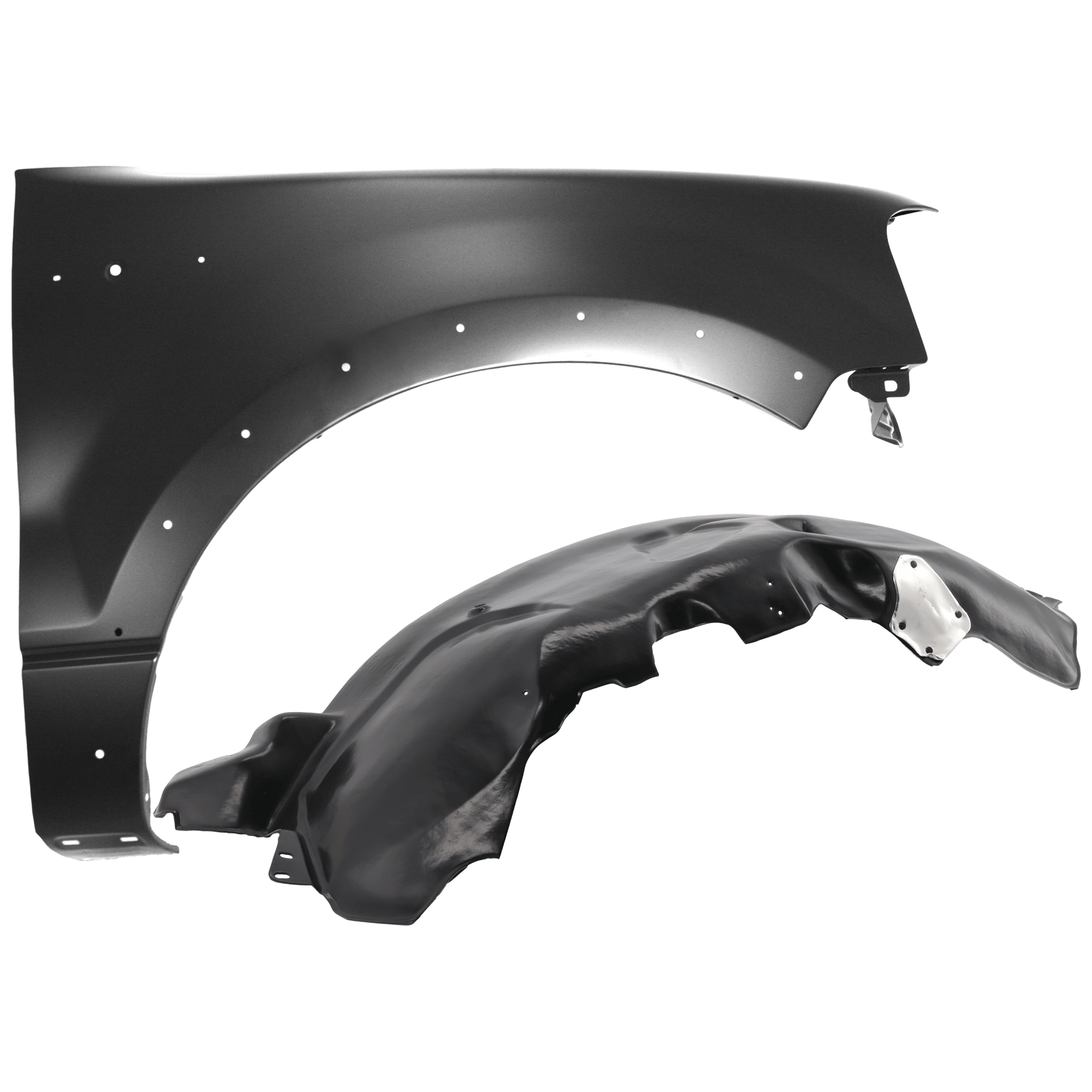 AM F 150-04-06 FRONT FENDER RH Primed w Wheel Opening Molding Holes To 8-8-05-2 pc kit with 1 Fender and 1 Fender Liner SKU KIT 050926 AE1669 Partslink FO1241232 FO1249125 OEM 5L3Z16005BA 8L3Z16102A