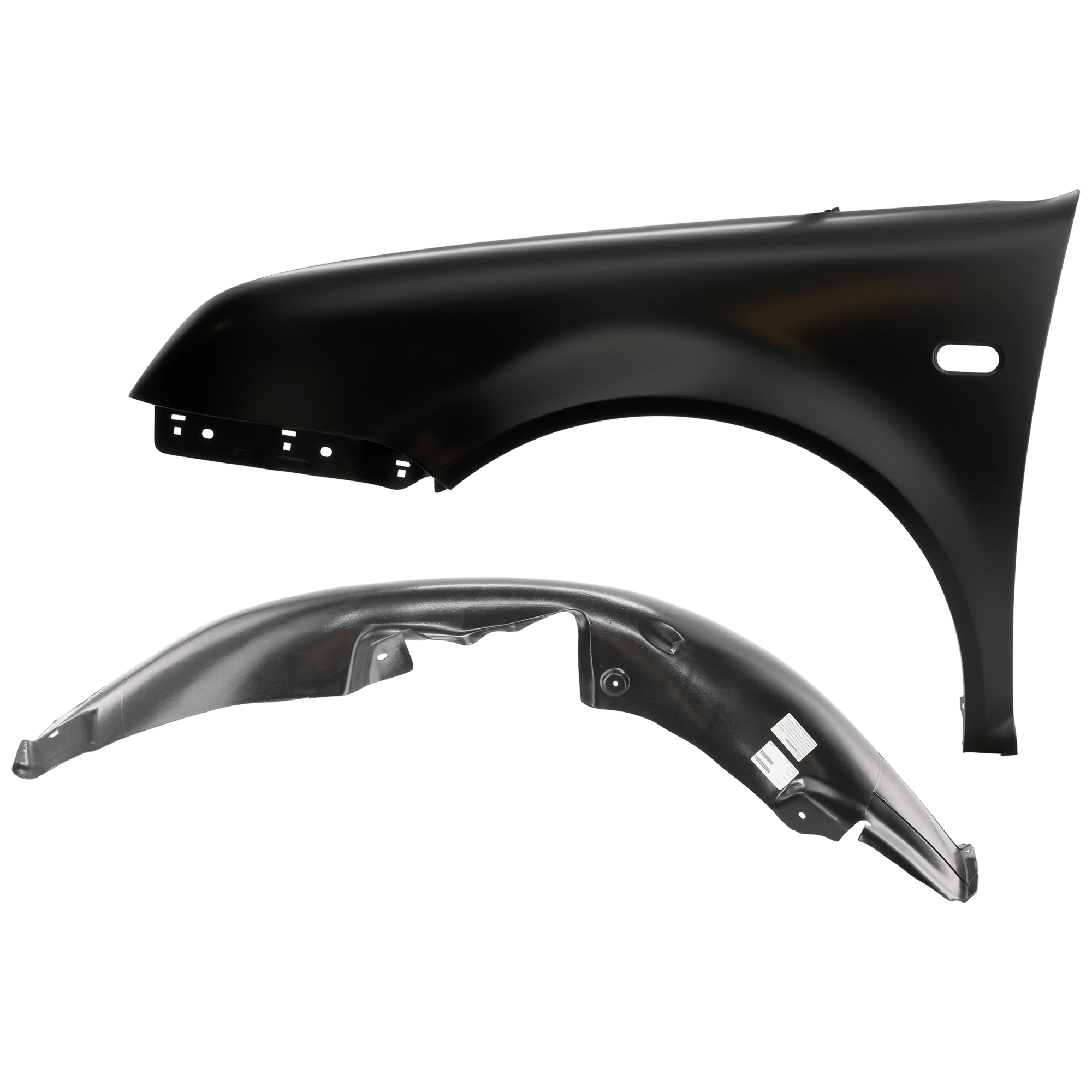 AM JETTA 99-05 FRONT FENDER LH Primed 4th Gen w Side Lamp Holes 2 pc kit with 1 Fender and 1 Fender Liner SKU KIT 050926 AE1671 Partslink VW1240129 VW1240130 VW1248103 OEM 1J5821021-1JM809957