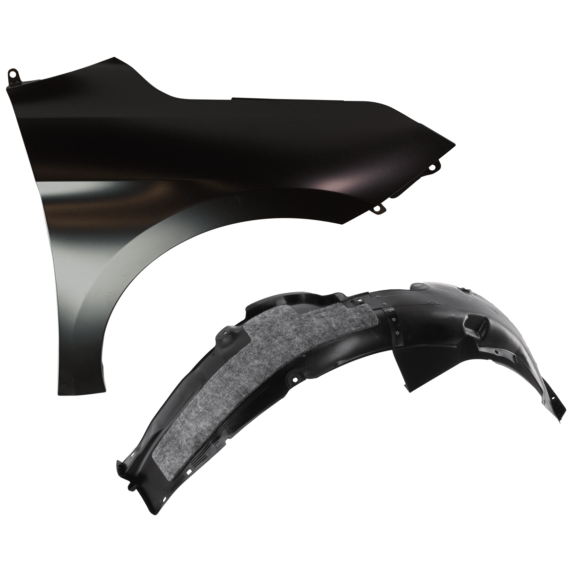 AM ELANTRA 19-20 FRONT FENDER RH Primed 2 pc kit with 1 Fender and 1 Fender Liner SKU KIT 050926 AE1677 Partslink HY1241176 HY1249177 OEM 66320F2500-86812F3500