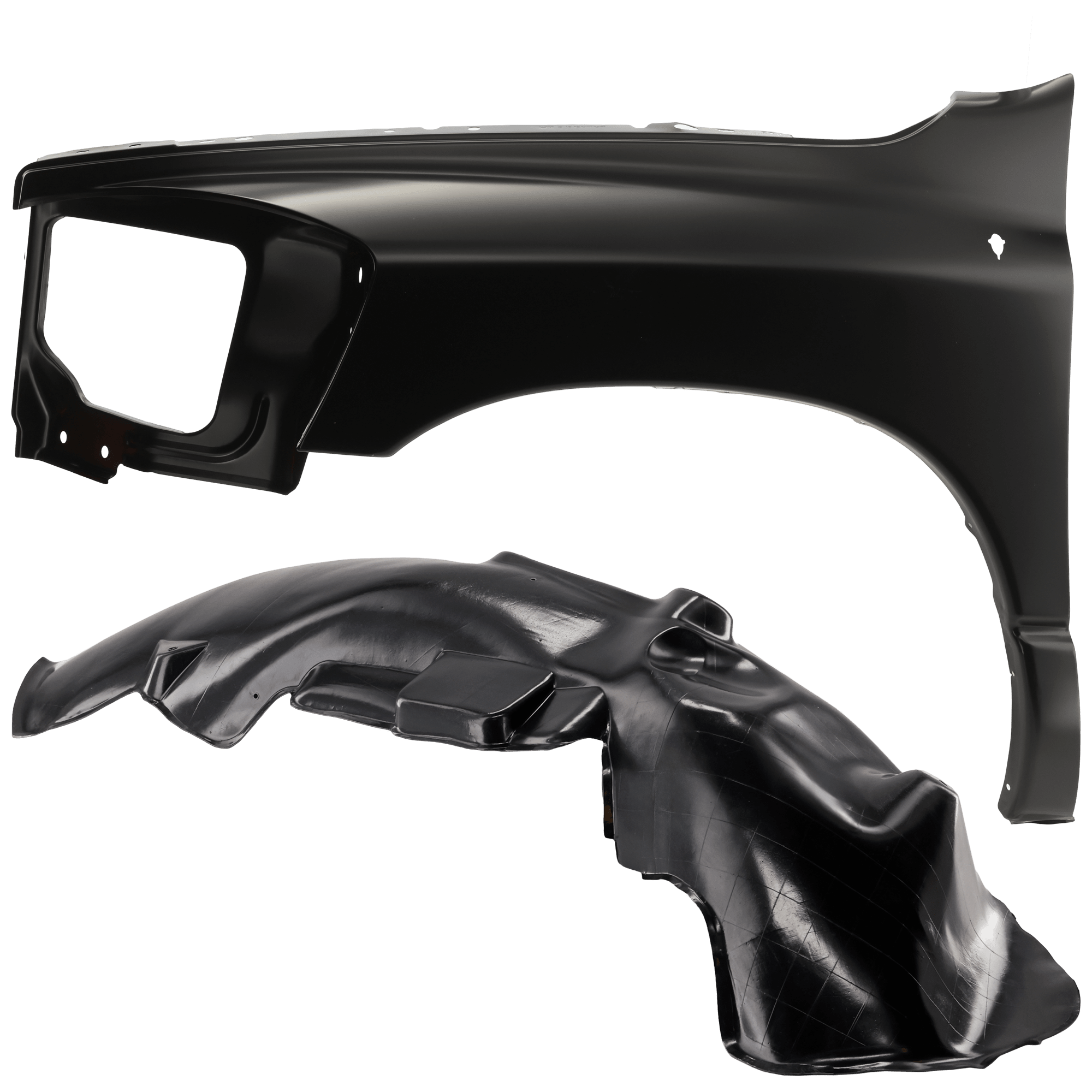 AM RAM 2500-06-09 RAM 3500-06-09 FRONT FENDER LH Primed Steel 2 pc kit with 1 Fender and 1 Fender Liner SKU KIT 050926 AE1680 Partslink CH1240255 CH1248125 OEM 55276987AB 55275835AI