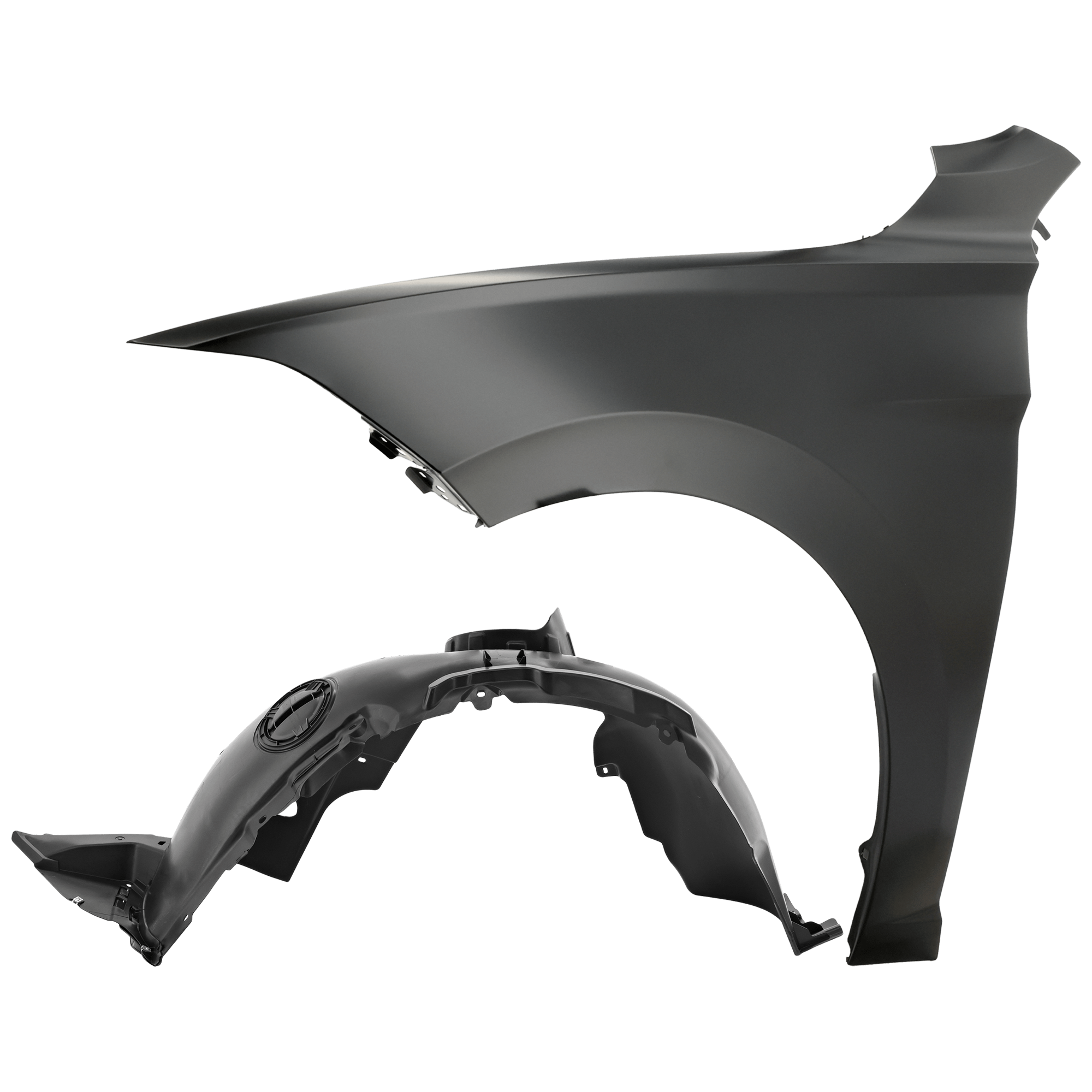 AM JETTA 19-23 FRONT FENDER LH Primed Steel 2 pc kit with 1 Fender and 1 Fender Liner SKU KIT 050926 AE1682 Partslink VW1240153 VW1248140 OEM 17A821105A 17A805911C