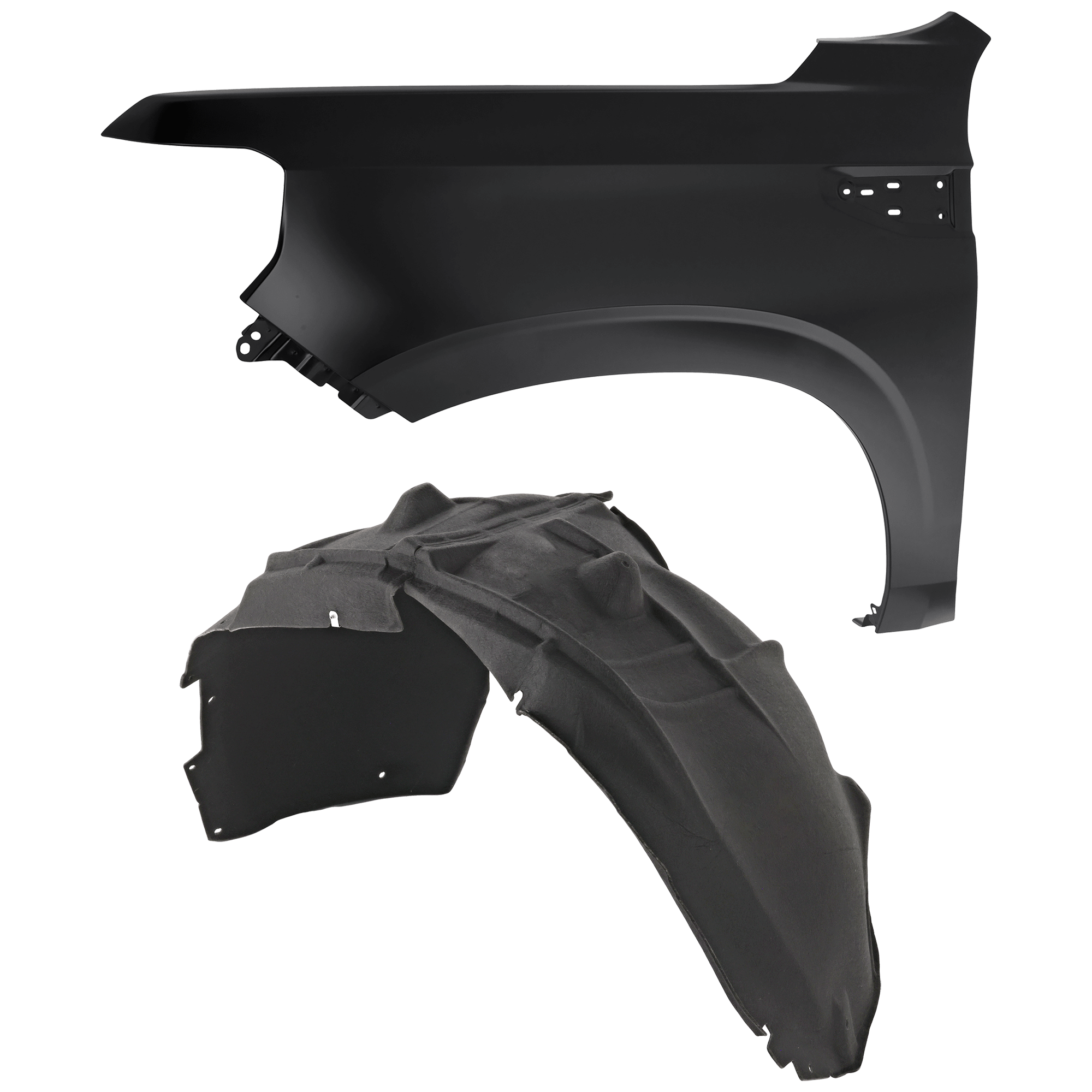 AM YUKON 21-24 YUKON XL 21-24 FRONT FENDER LH Primed Steel w o Lamp Hole 2 pc kit with 1 Fender and 1 Fender Liner CAPA SKU KIT 050926 AE1728 Partslink GM1240422C GM1248318C OEM 84384208-84856825