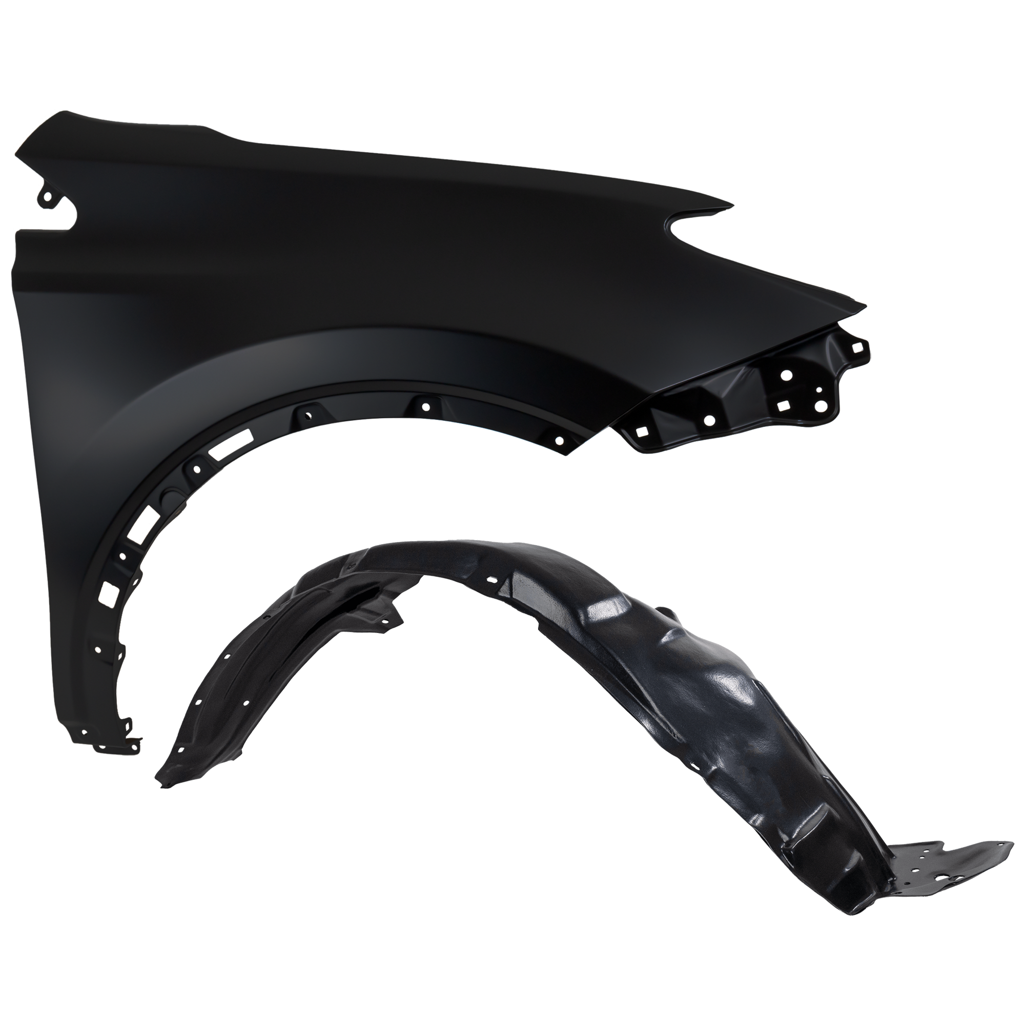AM RAV4-13-18 FRONT FENDER RH Primed Exc. EV Hybrid Models North America Built Vehicle Steel w o Side Light Hole 2 pc kit with 1 Fender and 1 Fender Liner CAPA SKU KIT 050926 AE1775 Partslink TO1241244C TO1241245C TO1249171C OEM 538010R070-5380142170-53875420