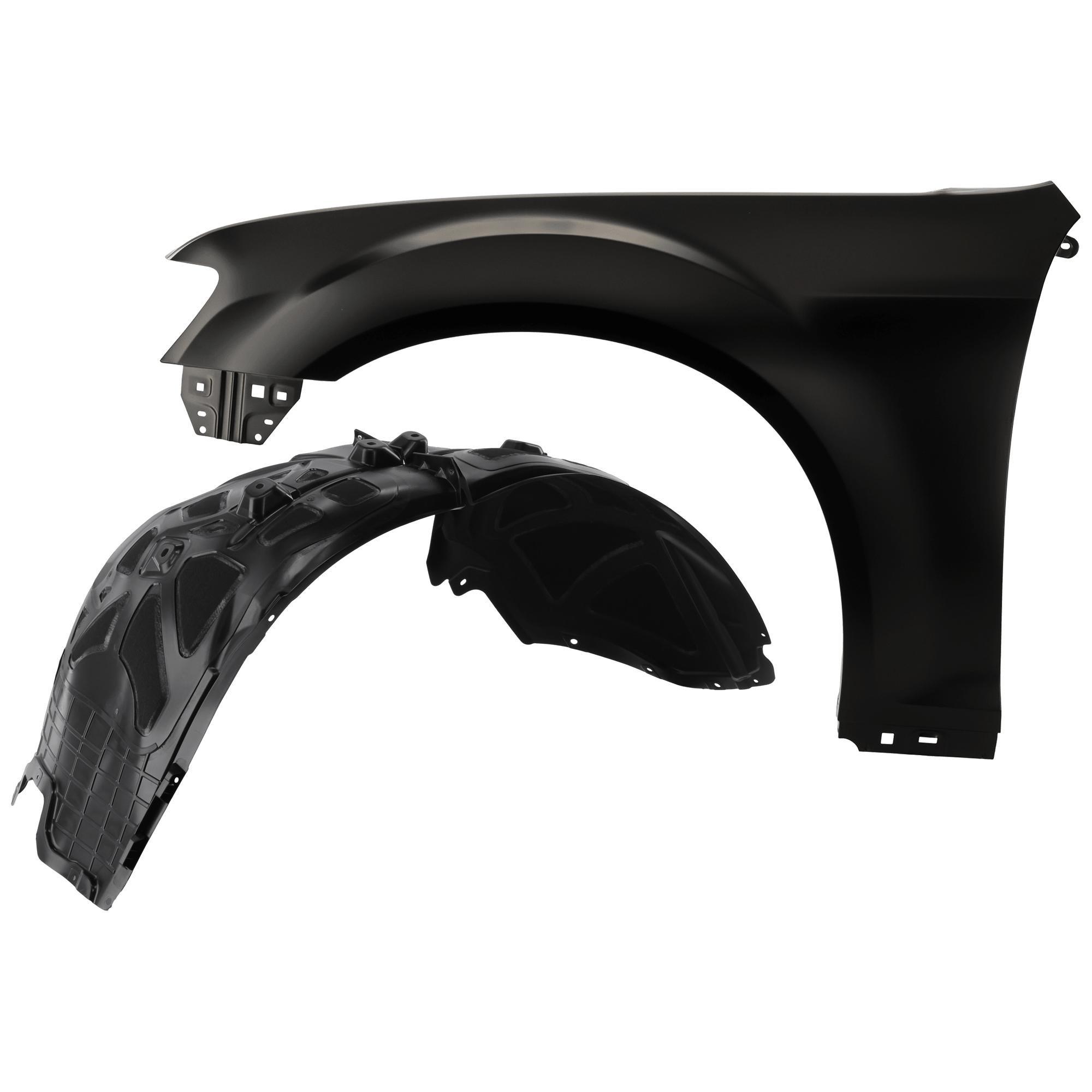 AM 300-15-23 FRONT FENDER LH Primed Steel 2 pc kit with 1 Fender and 1 Fender Liner CAPA SKU KIT 050926 AE1781 Partslink CH1240277C CH1248185C OEM 55113439AD 68205933AF 68205933