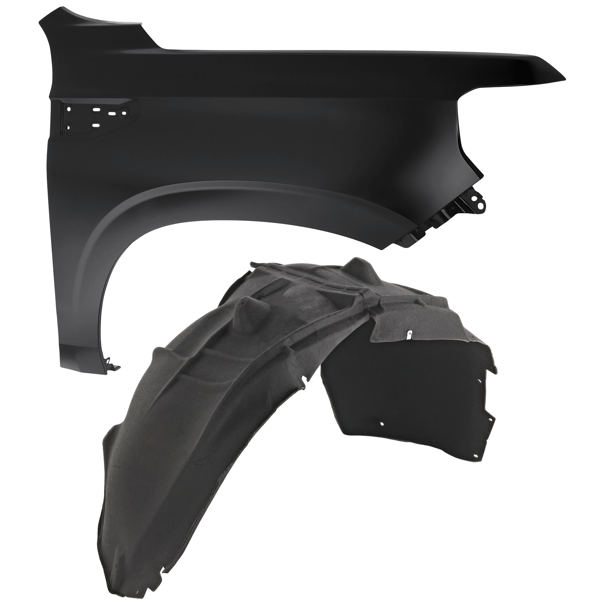 AM YUKON 21-24 YUKON XL 21-24 FRONT FENDER RH Primed Steel w o Lamp Hole 2 pc kit with 1 Fender and 1 Fender Liner CAPA SKU KIT 050926 AE1813 Partslink GM1241422C GM1249318C OEM 84384209-84856826