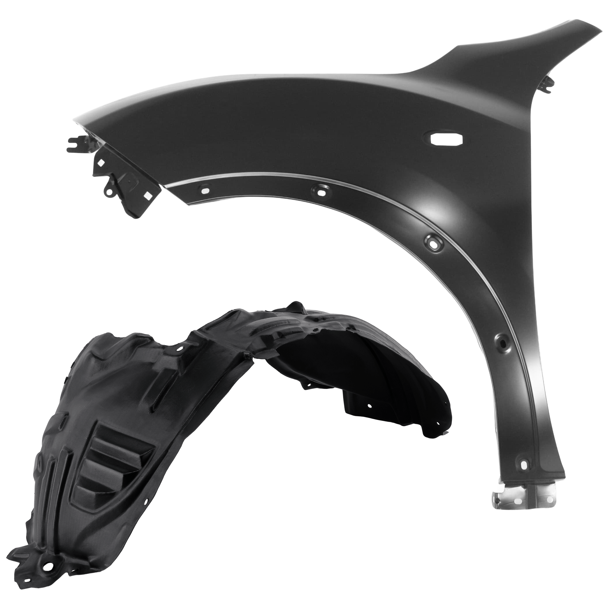 AM JUKE 11-13 FRONT FENDER LH Primed 2 pc kit with 1 Fender and 1 Fender Liner CAPA SKU KIT 050926 AE1853 Partslink NI1240200C NI1248124C NI1248140C OEM FCA011KAMA 638431KA0A 638433YW