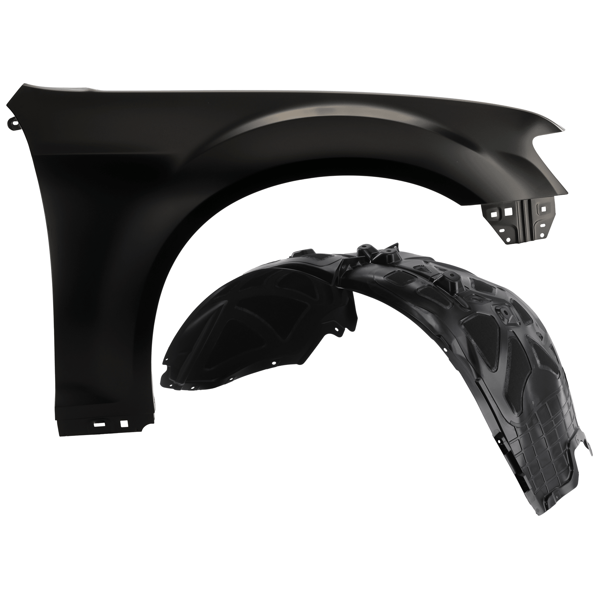 AM 300-15-23 FRONT FENDER RH Primed Steel 2 pc kit with 1 Fender and 1 Fender Liner CAPA SKU KIT 050926 AE1859 Partslink CH1241277C CH1249185C OEM 55113438AD 68205932AF 68205932
