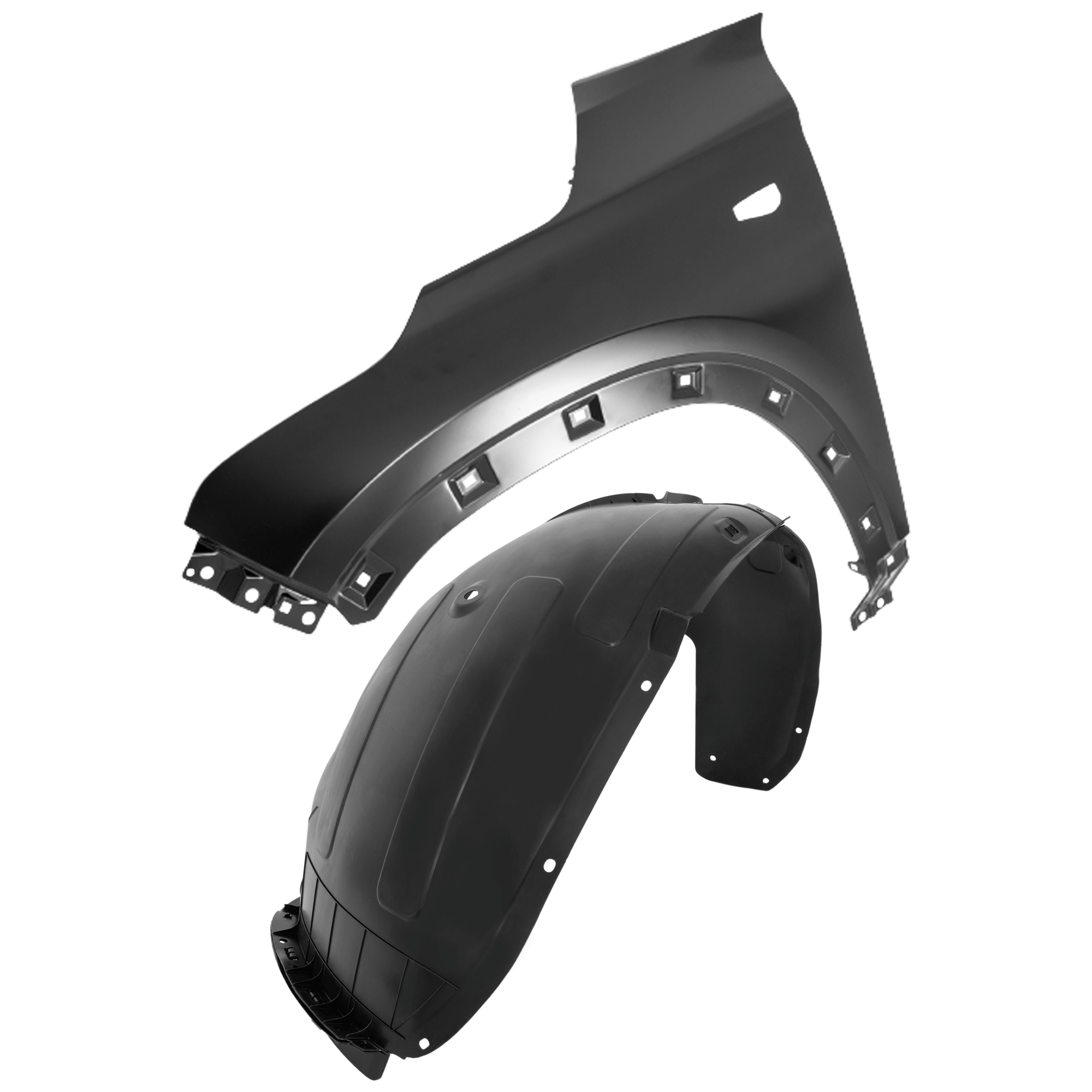 AM SELTOS 21-23 FRONT FENDER LH Steel w o Side Marker Light Holes EX S SX Models 2 pc kit with 1 Fender and 1 Fender Liner CAPA SKU KIT 050926 AE1920 Partslink KI1240159C KI1248168C OEM 66311Q5000-86811Q5000