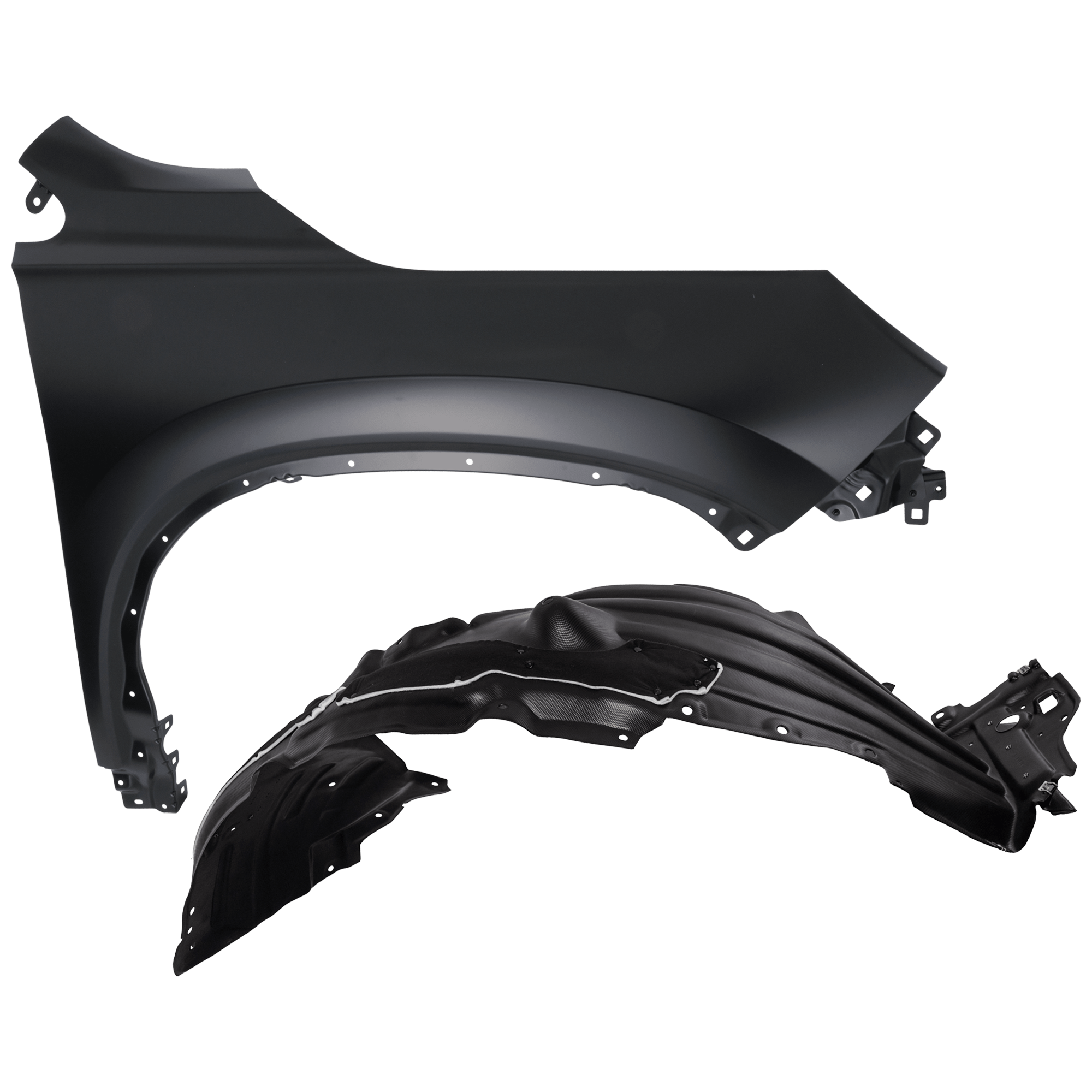 AM PILOT 23-25 FRONT FENDER RH Black Steel 2 pc kit with 1 Fender and 1 Fender Liner CAPA SKU KIT 050926 AE2014 Partslink HO1241205C HO1249209C OEM 60210T90A00ZZ 74100T90A10