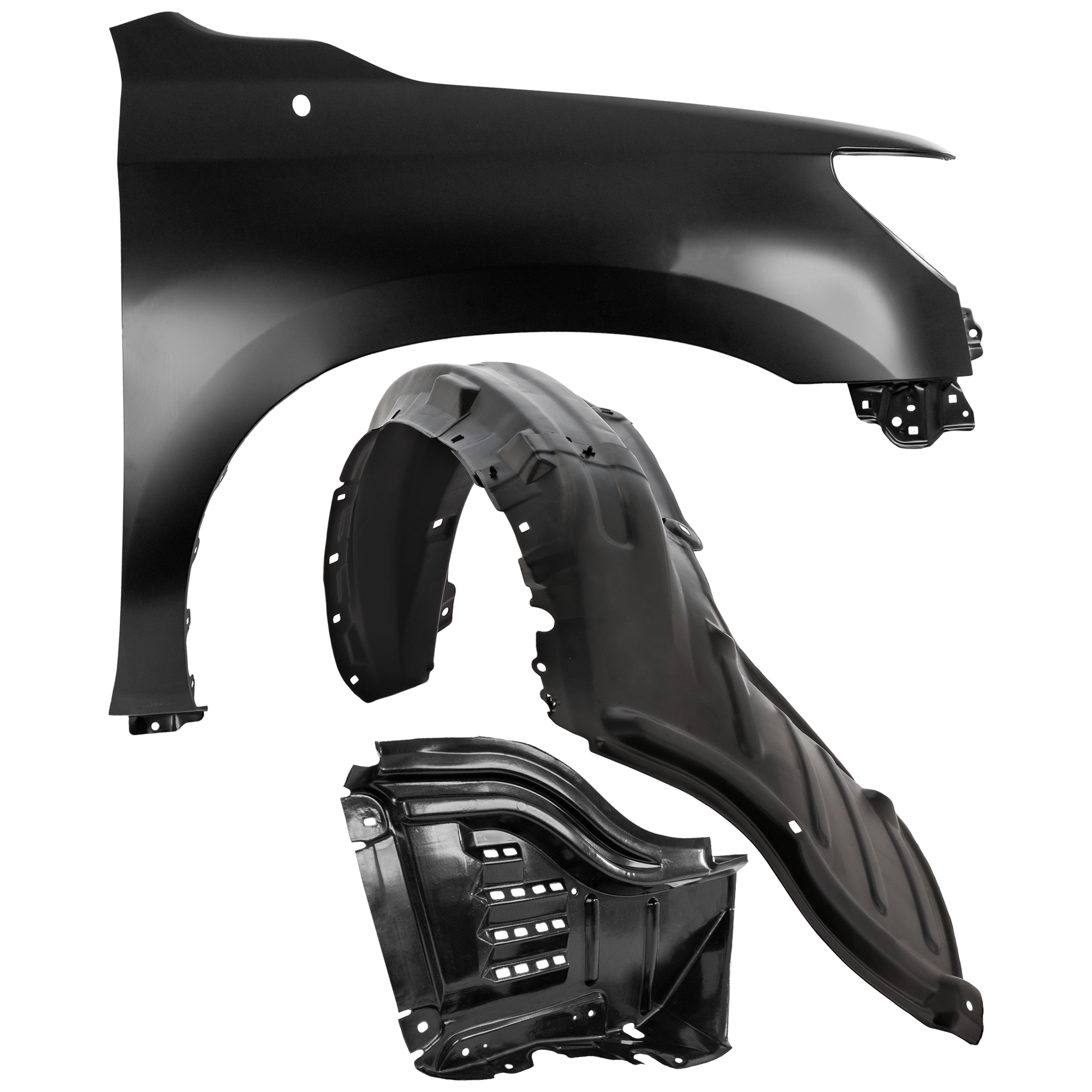 AM TUNDRA 07-13 FRONT FENDER RH Primed Steel 3 pc kit with 1 Fender and 2 Fender Liners CAPA SKU KIT 050926 AE2022 Partslink TO1241217C TO1249147C TO1249145C OEM 538010C190-538050C020-538070C0