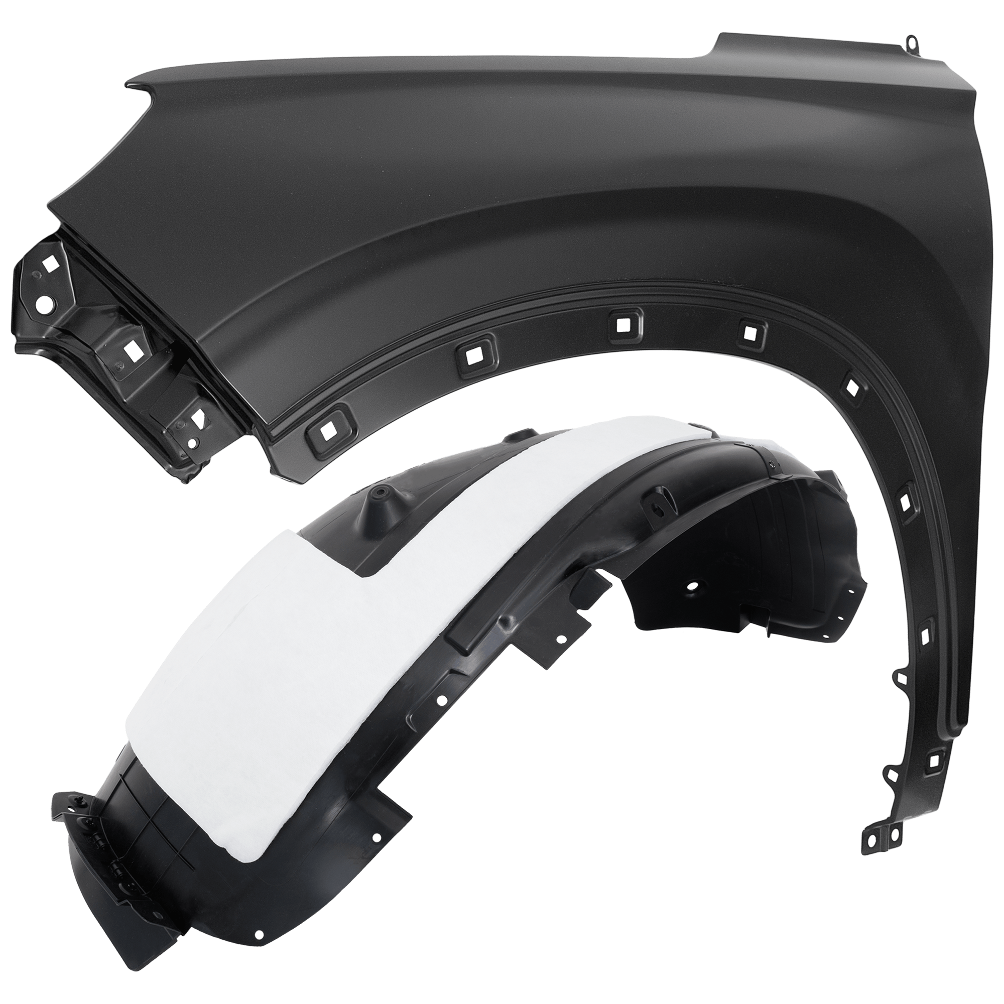 AM SANTA FE 21-23 FRONT FENDER LH Primed Exc. 23-23 Hybrid Model 2 pc kit with 1 Fender and 1 Fender Liner CAPA SKU KIT 050926 AE2078 Partslink HY1240173C HY1248188C OEM 66310S2000-86811S2500