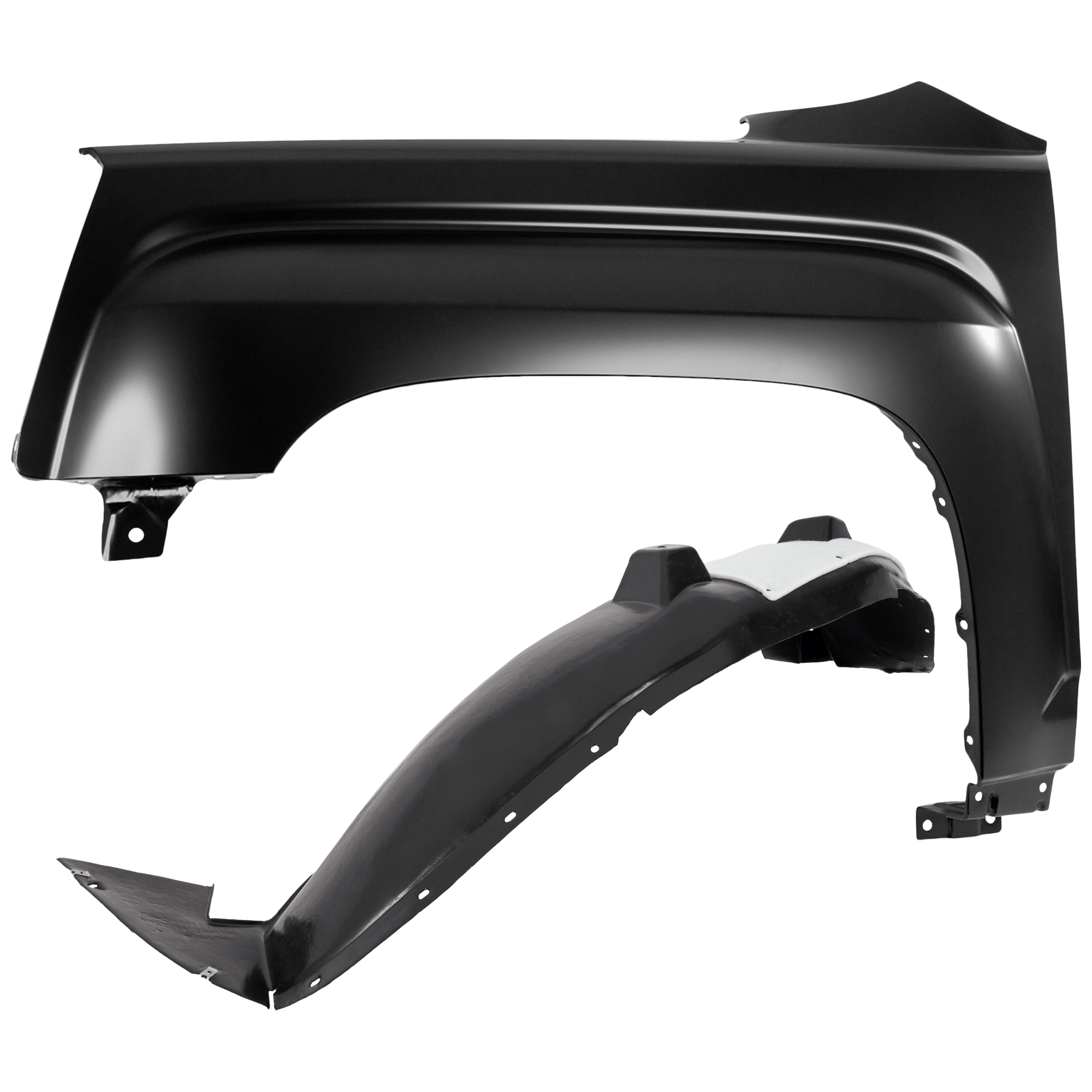 AM TERRAIN 14-17 FRONT FENDER LH w 3 Mounting Holes 2 pc kit with 1 Fender and 1 Fender Liner CAPA SKU KIT 050926 AE2091 Partslink GM1240366C GM1248244C OEM 22846919-23271689