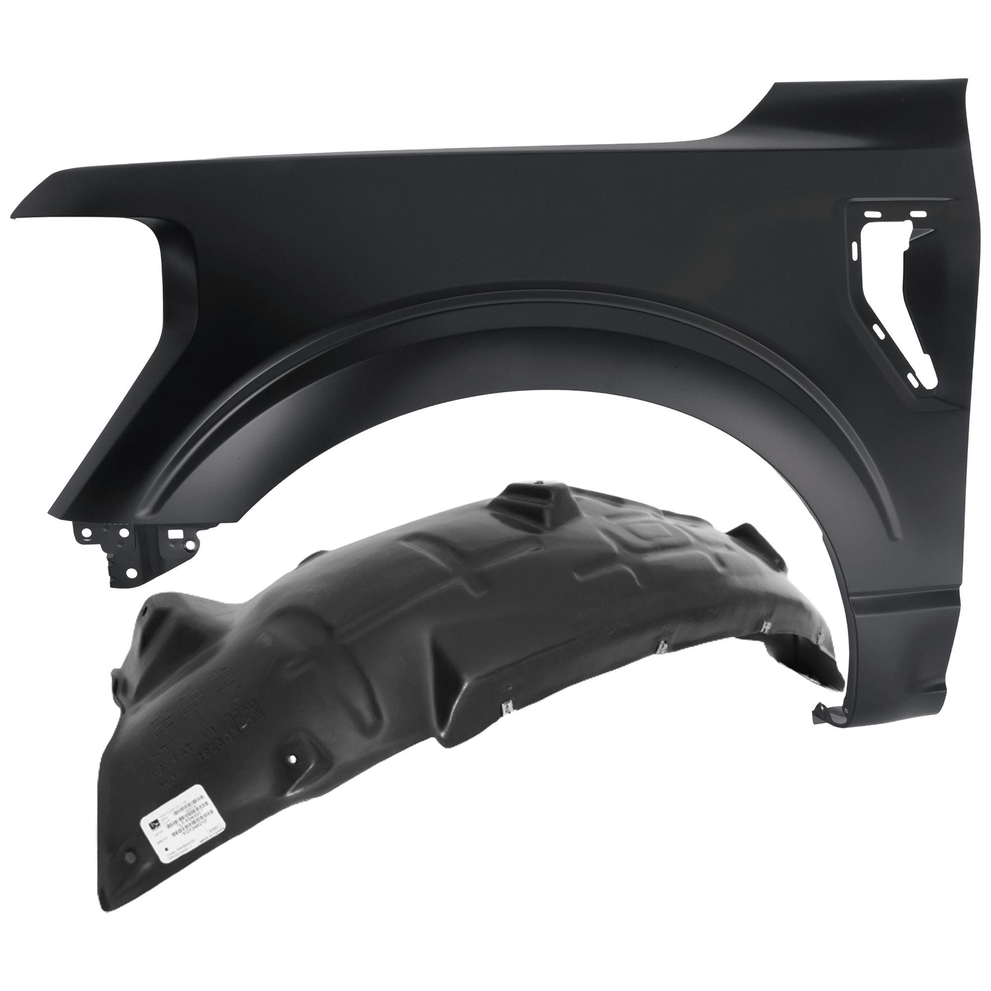 AM F 150-21-24 FRONT FENDER LH Primed with Fender Liner SKU KIT 050926 AE683 Partslink FO1240337 FO1248212 OEM VL3Z16006E ML3Z16006A PFM ML3Z