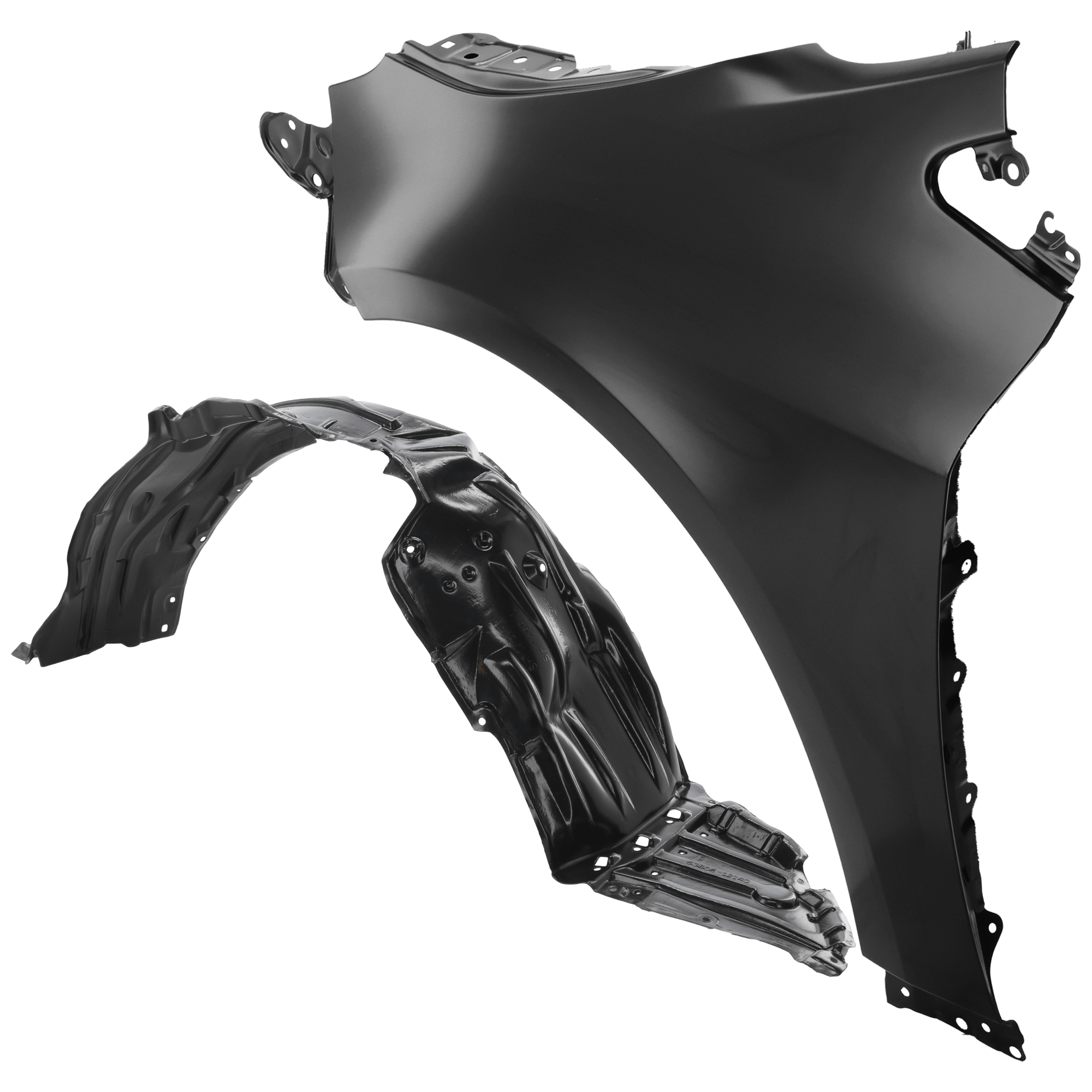 AM COROLLA 20-25 FRONT FENDER LH 2 pc Kit Primed with Fender Liner SKU KIT 050926 AE702 Partslink TO1240271 TO1248233 OEM 5380202260-5380612100
