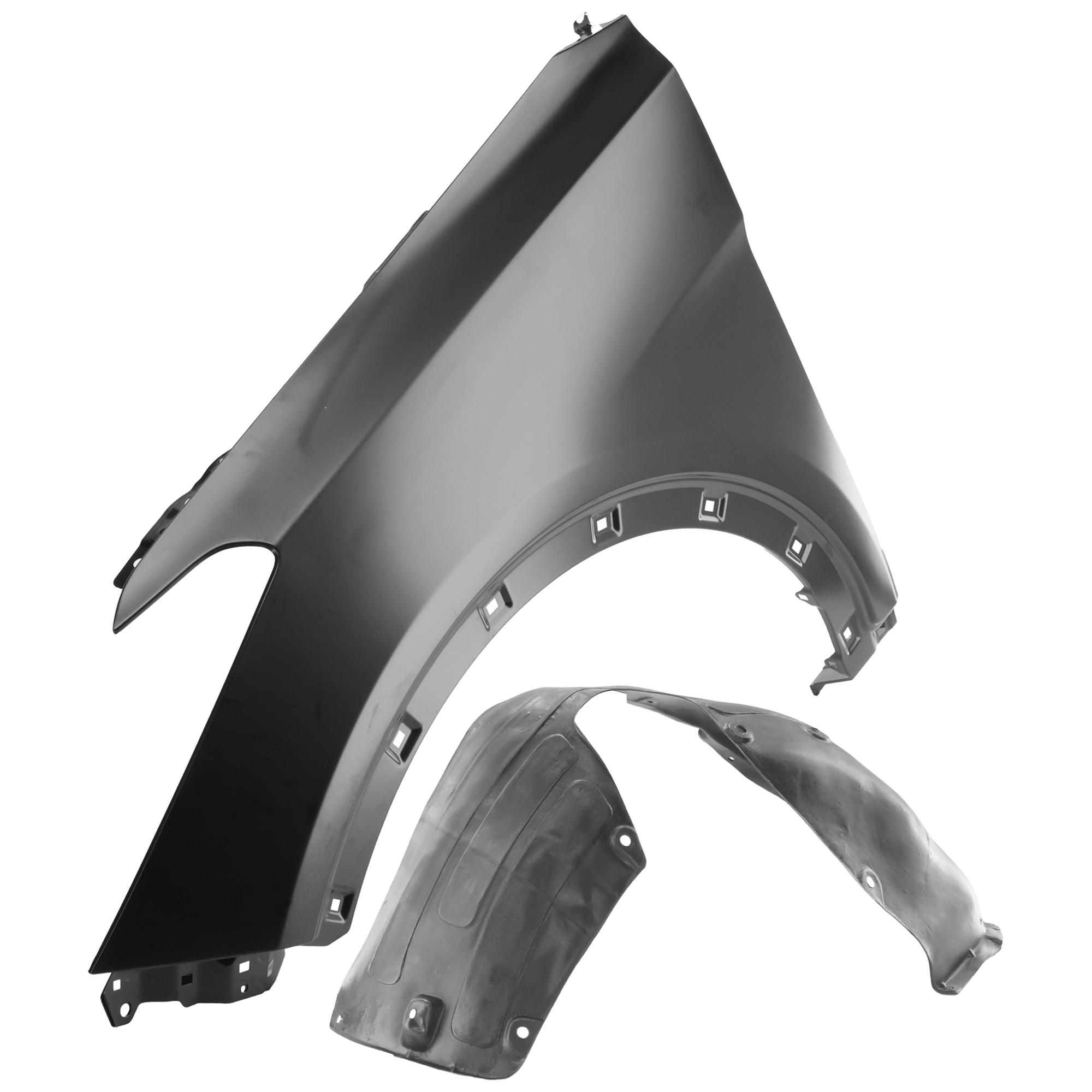 AM SANTA FE 13-16 FRONT FENDER LH 2 pc Kit Primed with Fender Liner SKU KIT 050926 AE716 Partslink HY1240160 HY1240159 HY1248129 OEM 66310B8000-663104Z000-86811B80