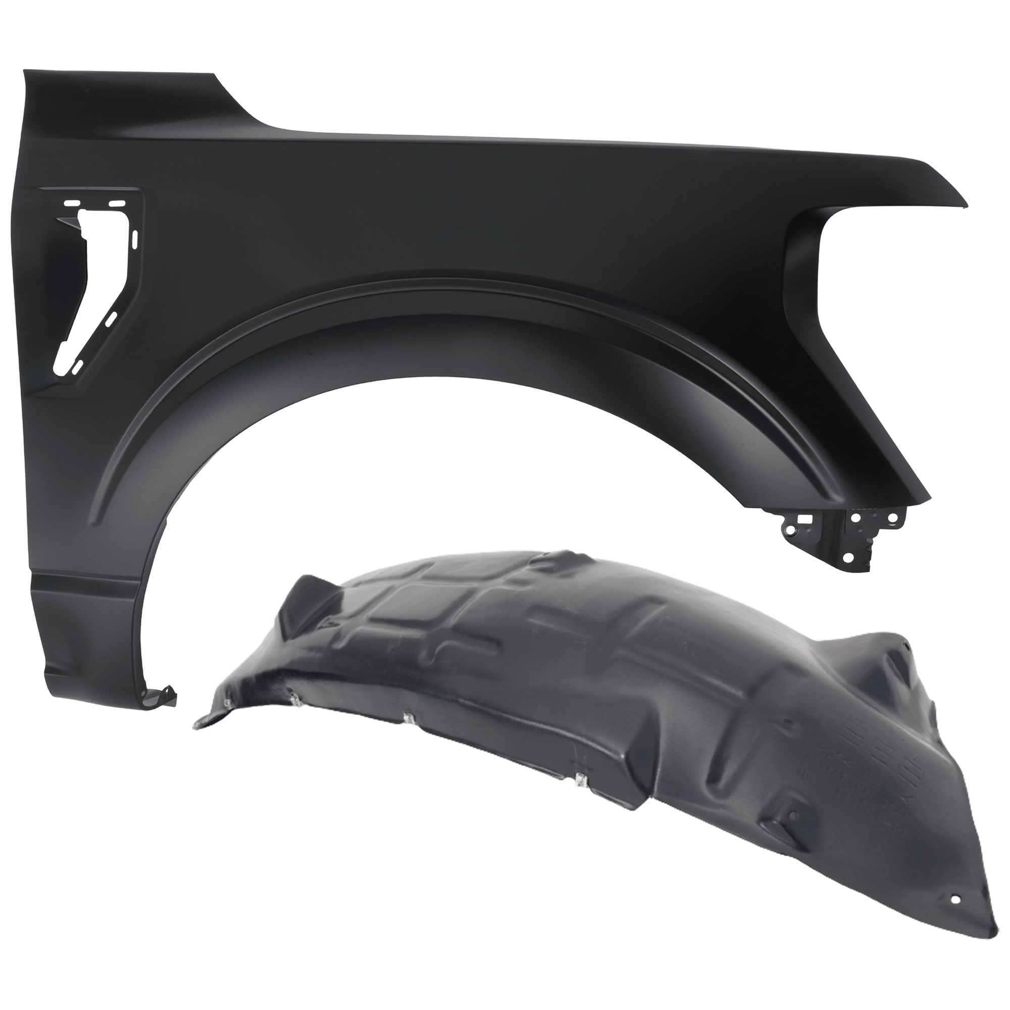 AM F 150-21-24 FRONT FENDER RH Primed with Fender Liner SKU KIT 050926 AE71 Partslink FO1241337 FO1249212 OEM VL3Z16005E ML3Z16005A PFM ML3Z