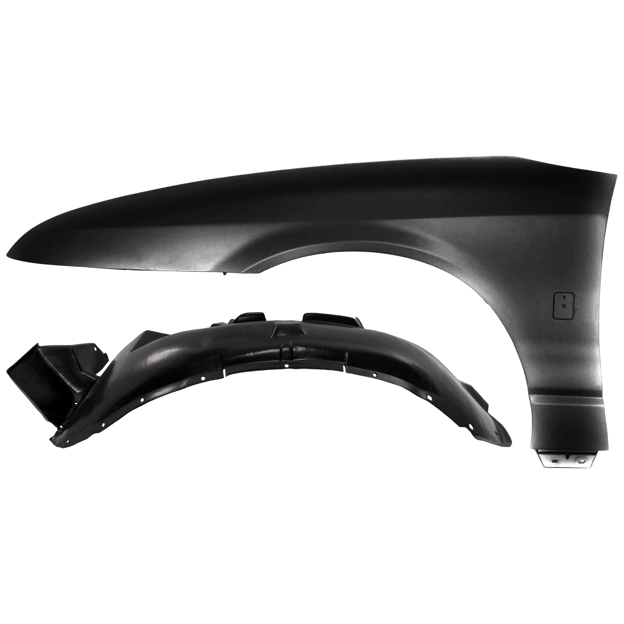 AM SL SL1 SL2-00-02 FRONT FENDER LH 2 pc Kit Primed with Fender Liner SKU KIT 050926 AE728 Partslink GM1240276 GM1248151 OEM 21112217-21111961