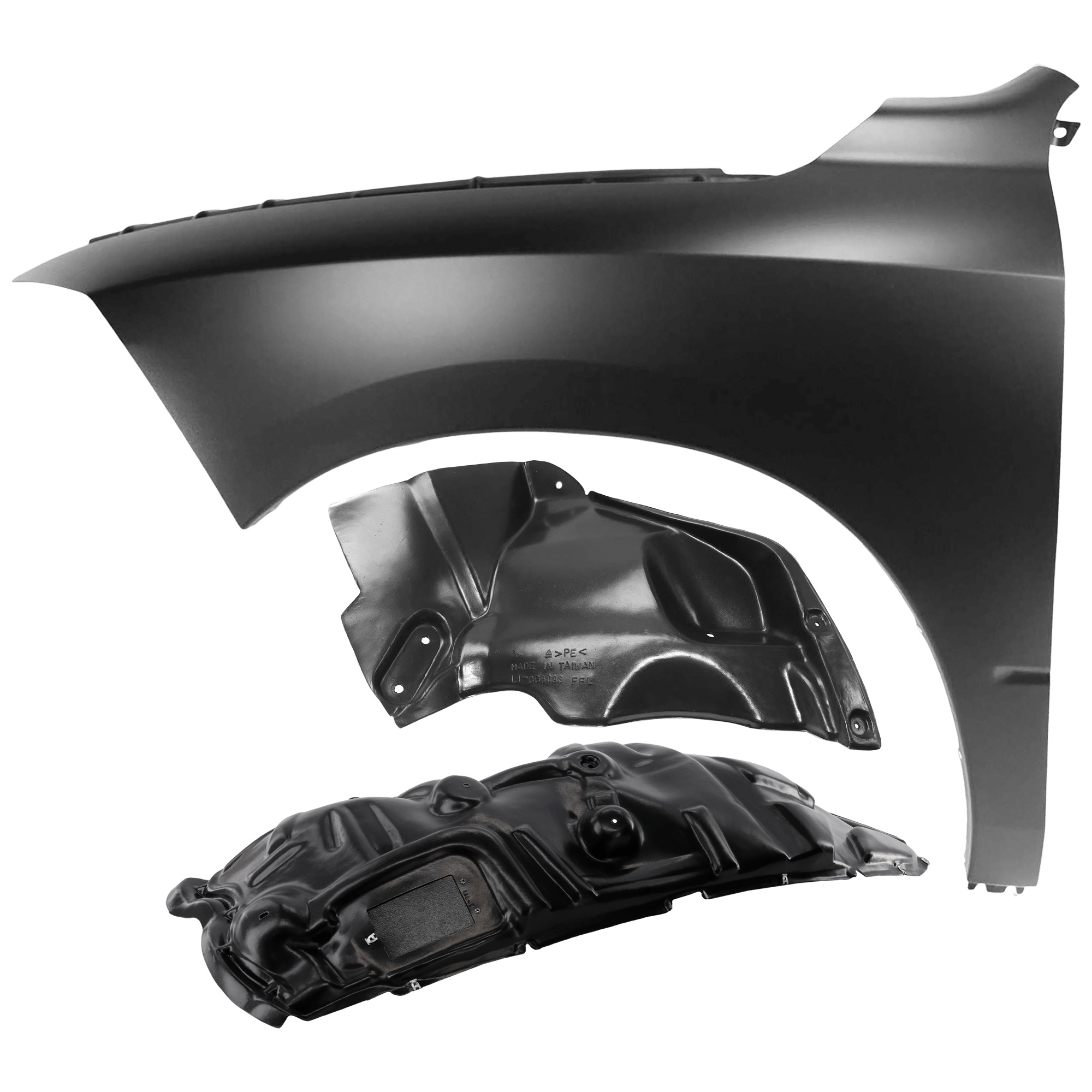 AM RAM 1500 CLASSIC 19-24 FRONT FENDER LH 3 pc Kit Primed with Fender Liners SKU KIT 050926 AE804 Partslink CH1240269 CH1248192 CH1248179 OEM 68054339AJ 68054339AI 68251641