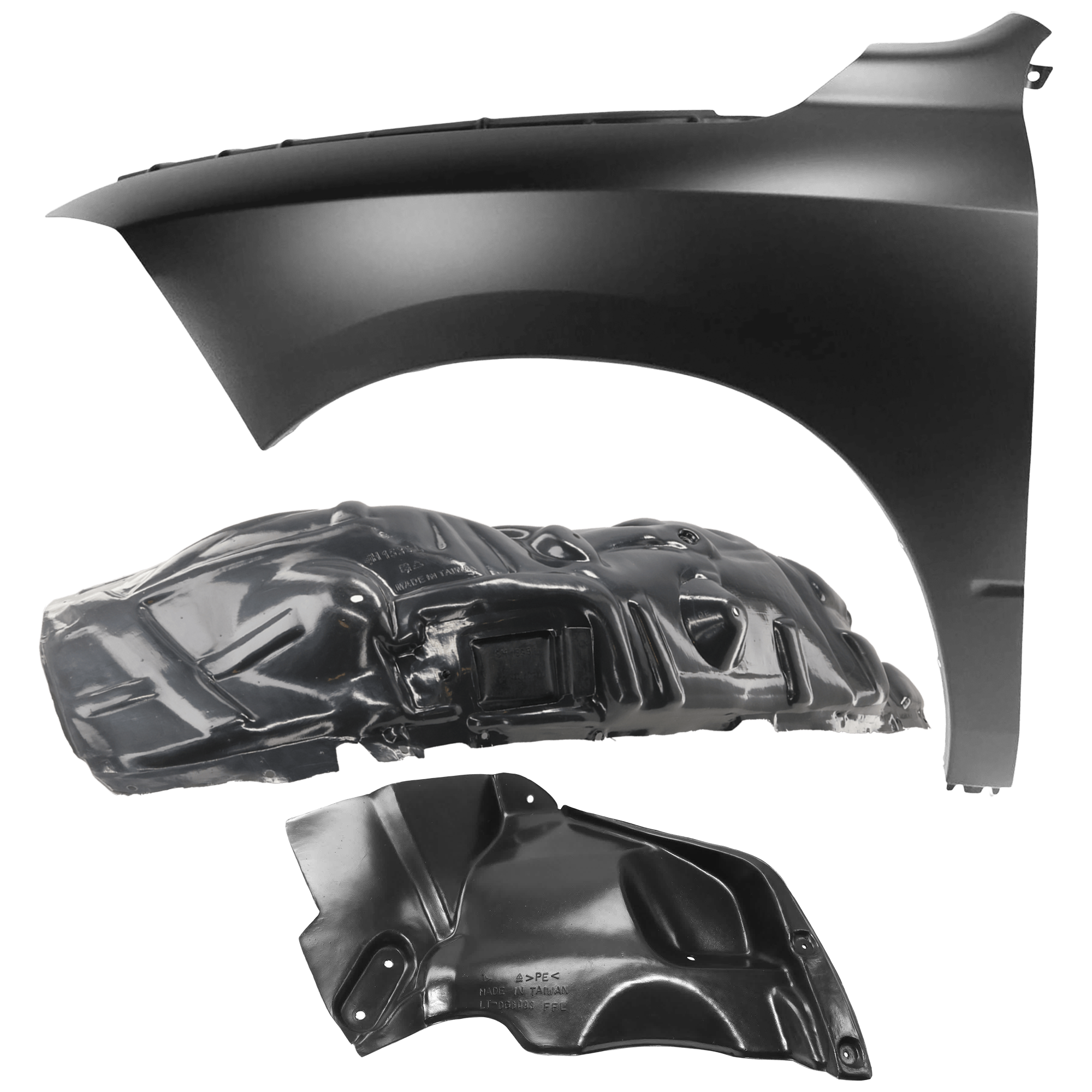 AM RAM 1500 CLASSIC 19-24 FRONT FENDER LH 3 pc Kit Primed with Fender Liners SKU KIT 050926 AE807 Partslink CH1240269 CH1248192 CH1248188 OEM 68054339AJ 68054339AI 68251641