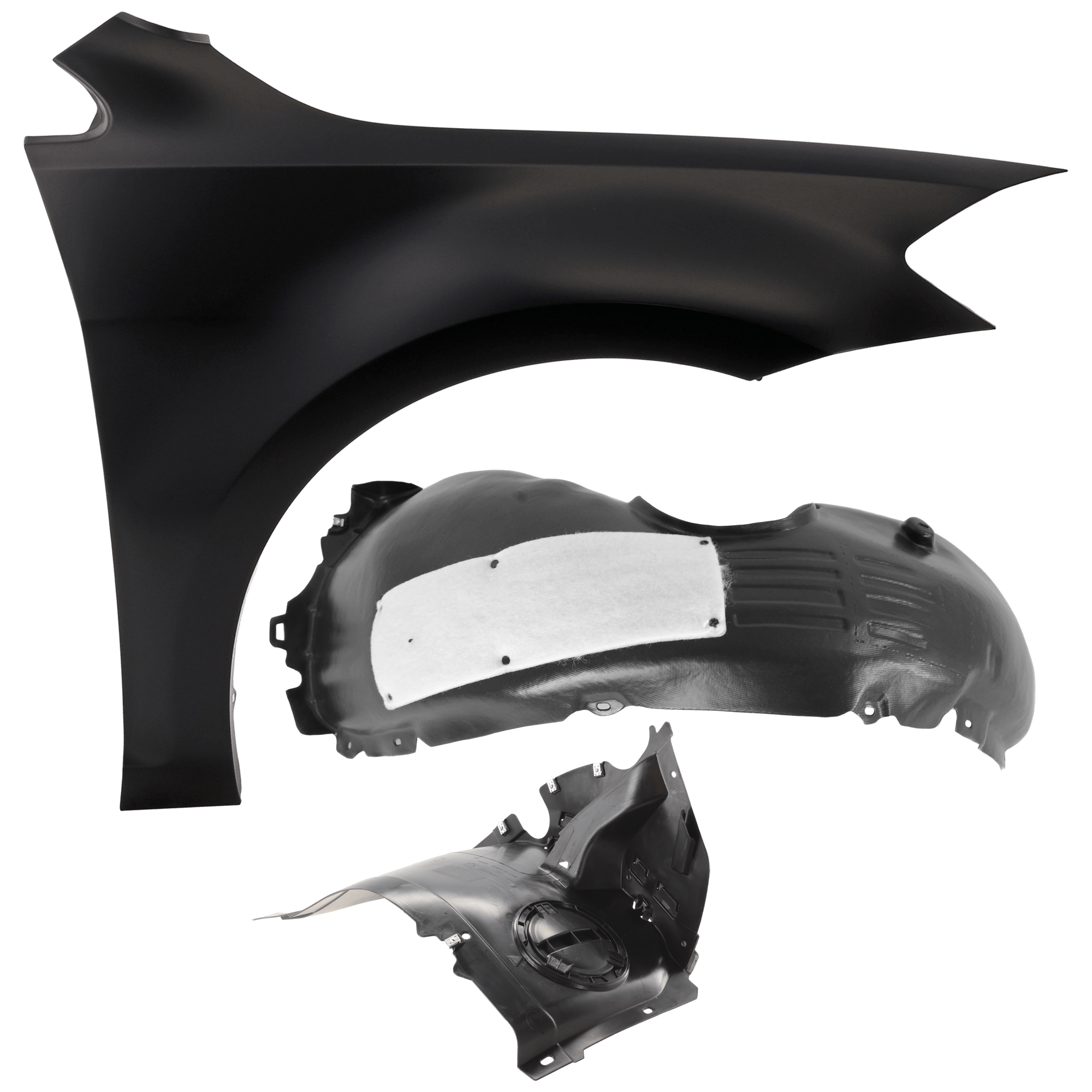 AM GOLF GTI 18-21 FRONT FENDER RH 3 pc Kit Primed with Fender Liners SKU KIT 050926 AE822 Partslink VW1241152 VW1249148 VW1249146 OEM 5G0821106B 5G0805912S 5G080597