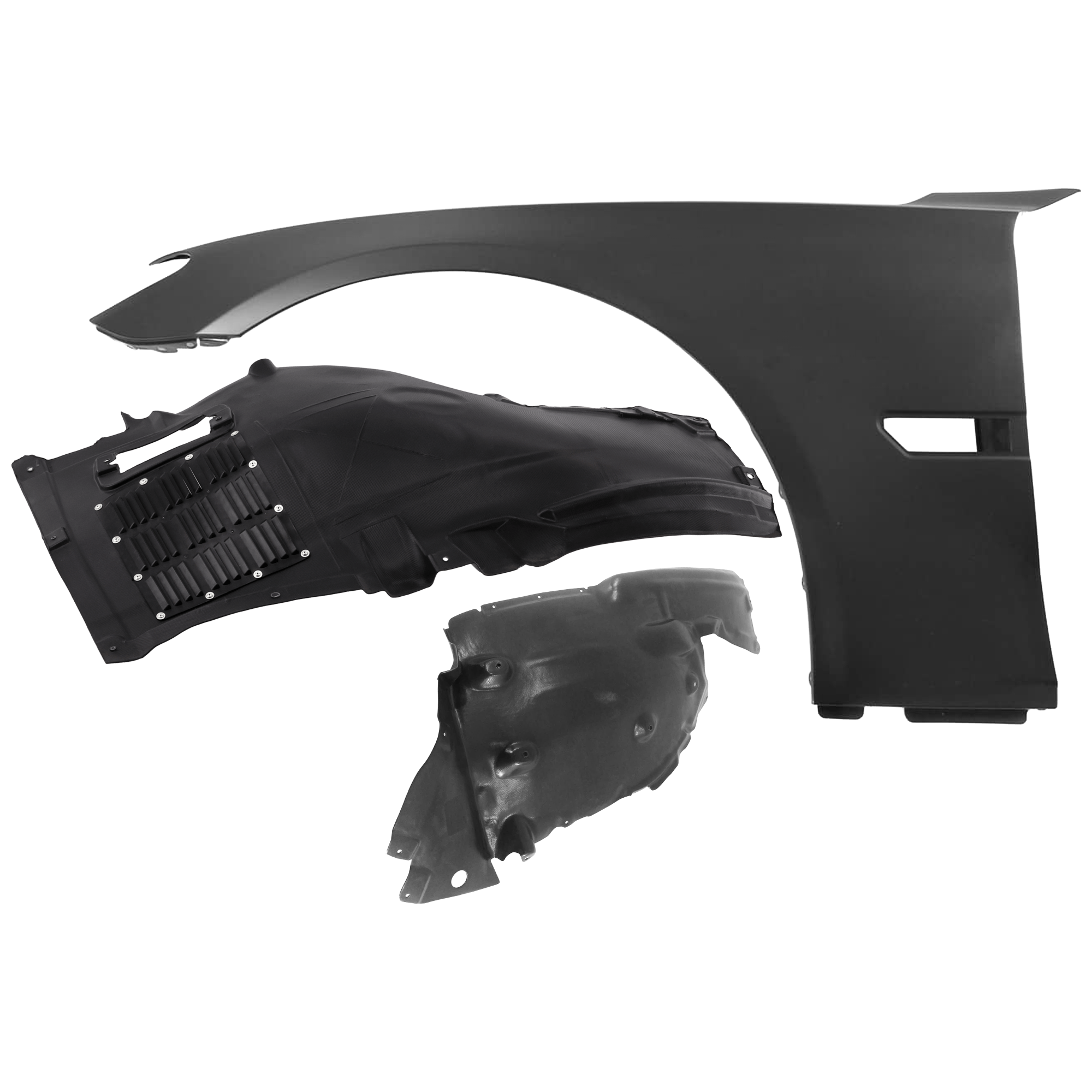 AM 750I 750LI 09-15 FRONT FENDER LH 3 pc Kit Primed with Fender Liners SKU KIT 050926 AE828 Partslink BM1240153 BM1248114 BM1248115 OEM 41007261461 PFM 51717185163-51