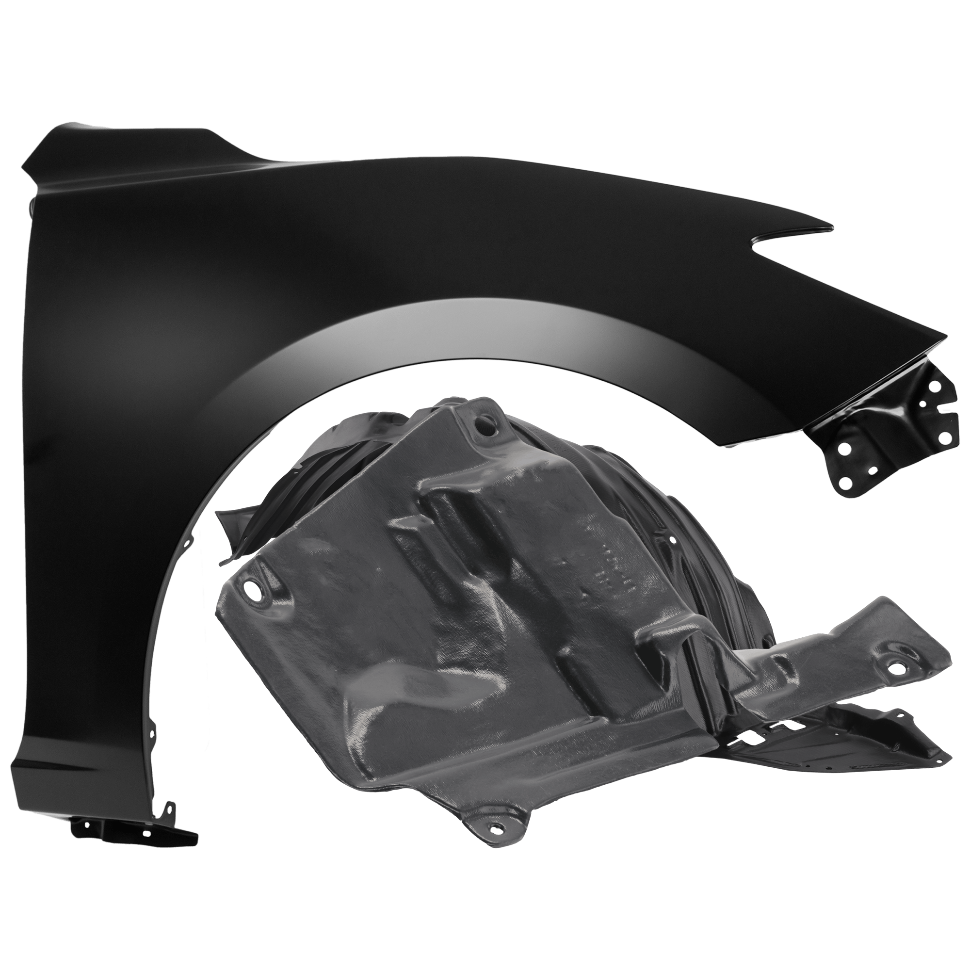 AM MAZDA 3-14-18 FRONT FENDER RH 3 pc Kit Primed with Fender Liners SKU KIT 050926 AE849 Partslink MA1241172 MA1251115 MA1249145 OEM BJS752111 KD5356341A B45A56130