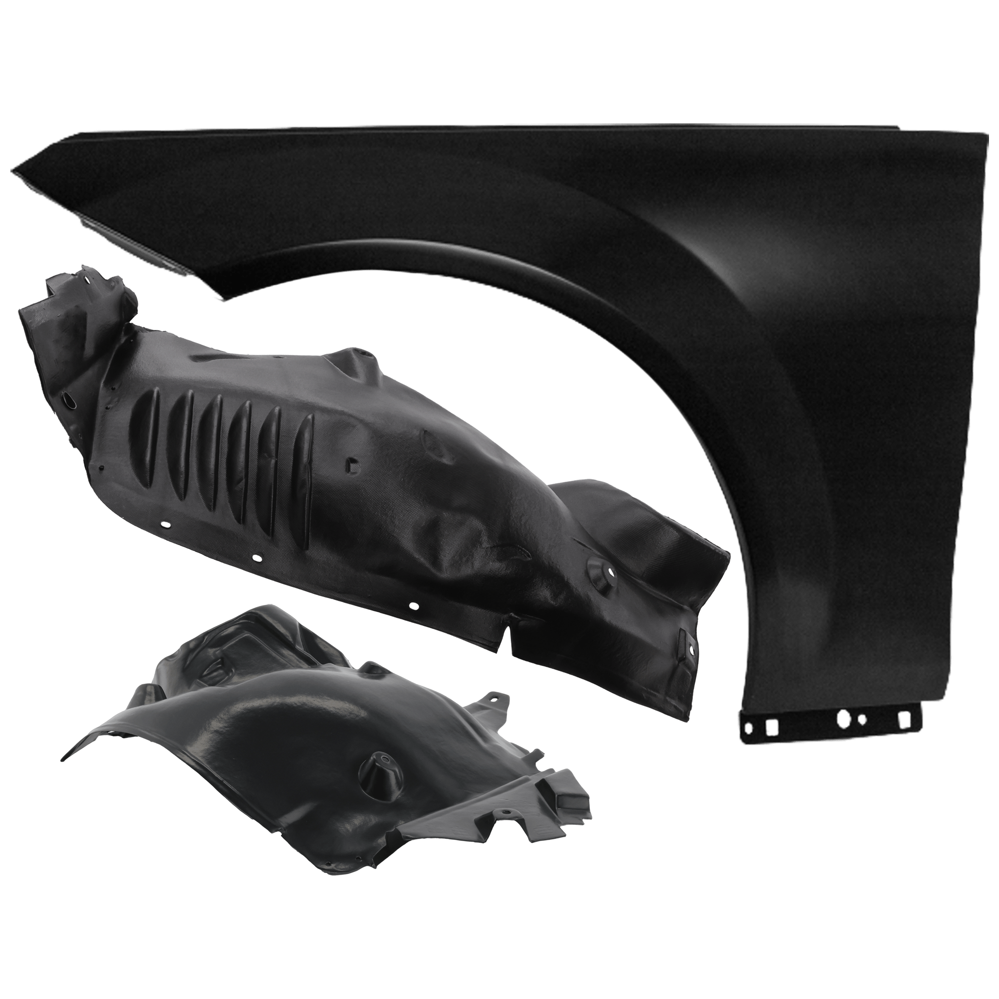 AM C300 C350-08-11 FRONT FENDER LH 3 pc Kit Primed with Fender Liners SKU KIT 050926 AE852 Partslink MB1240132 MB1248146 OEM 2048801318-2046904730-20469057