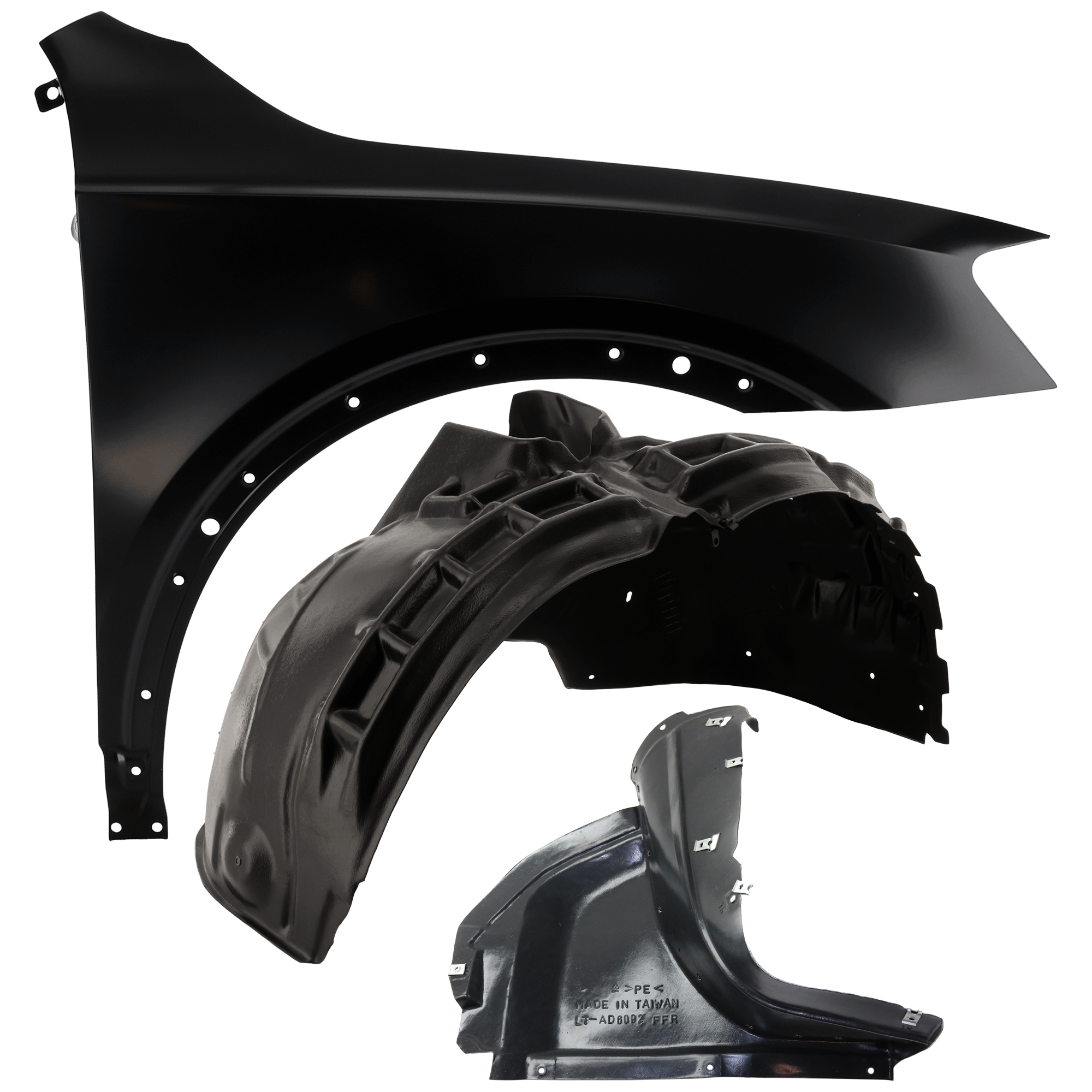 AM Q3 Q3 QUATTRO 15-18 FRONT FENDER RH 3 pc Kit Primed with Fender Liners SKU KIT 050926 AE860 Partslink AU1241135 AU1249138 AU1249139 OEM 8U0821106-8U0821172D 8U0853888