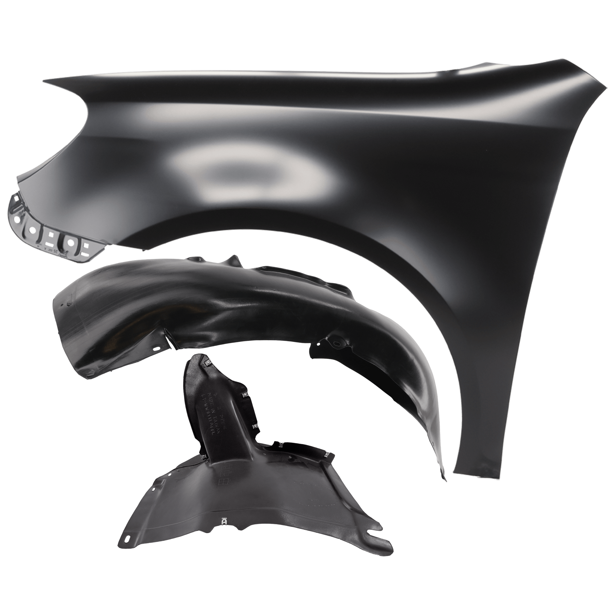 AM GOLF JETTA 10-14 FRONT FENDER LH 3 pc Kit Primed with Fender Liners SKU KIT 050926 AE863 Partslink VW1240143 VW1250109 VW1248133 OEM 1K9821021-1K5805977B 1K9805911