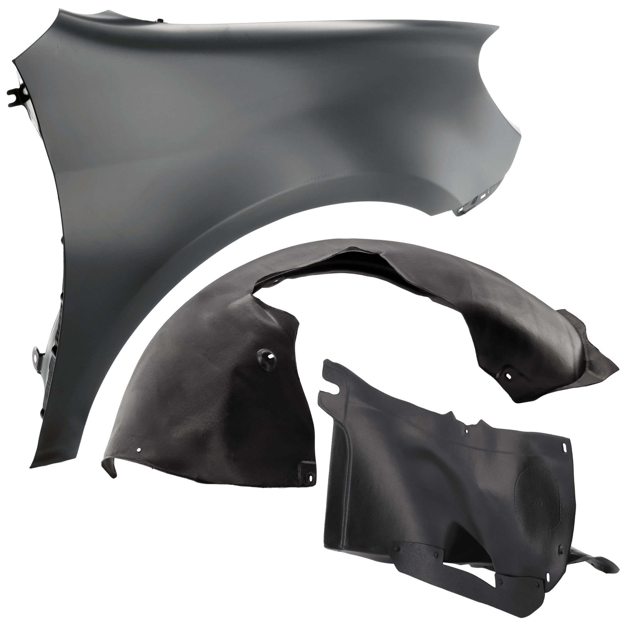 AM GOLF GTI 10-13 FRONT FENDER RH 3 pc Kit Primed with Fender Liners SKU KIT 050926 AE875 Partslink VW1241139 VW1249113 OEM 5K6821022B 5K0805912B 5K080597