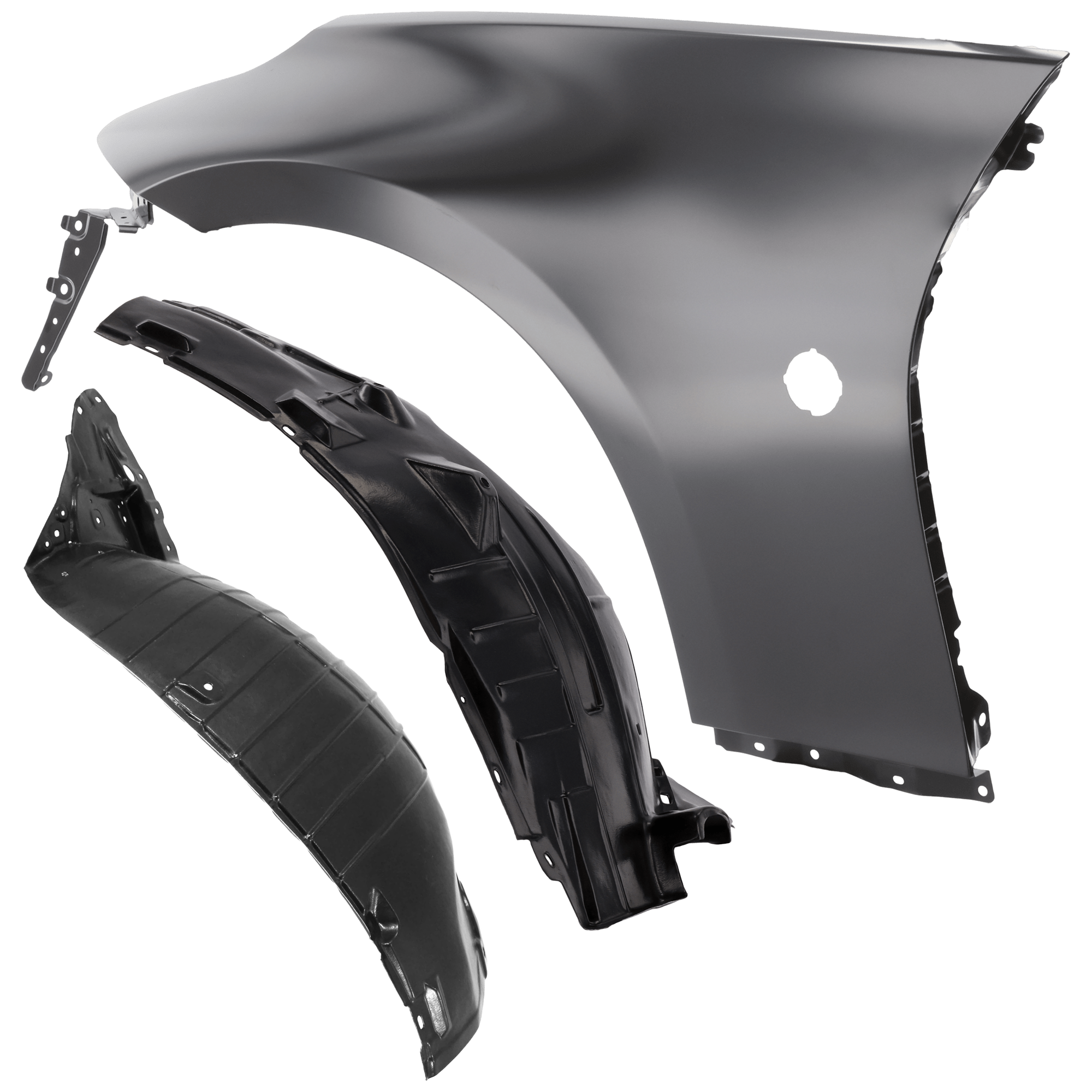 AM 370Z 09-19 FRONT FENDER LH 3 pc Kit Primed with Fender Liners SKU KIT 050926 AE888 Partslink NI1240209 NI1248122 NI1248121 OEM FCA011EAMA 638431EA0A 638451EA