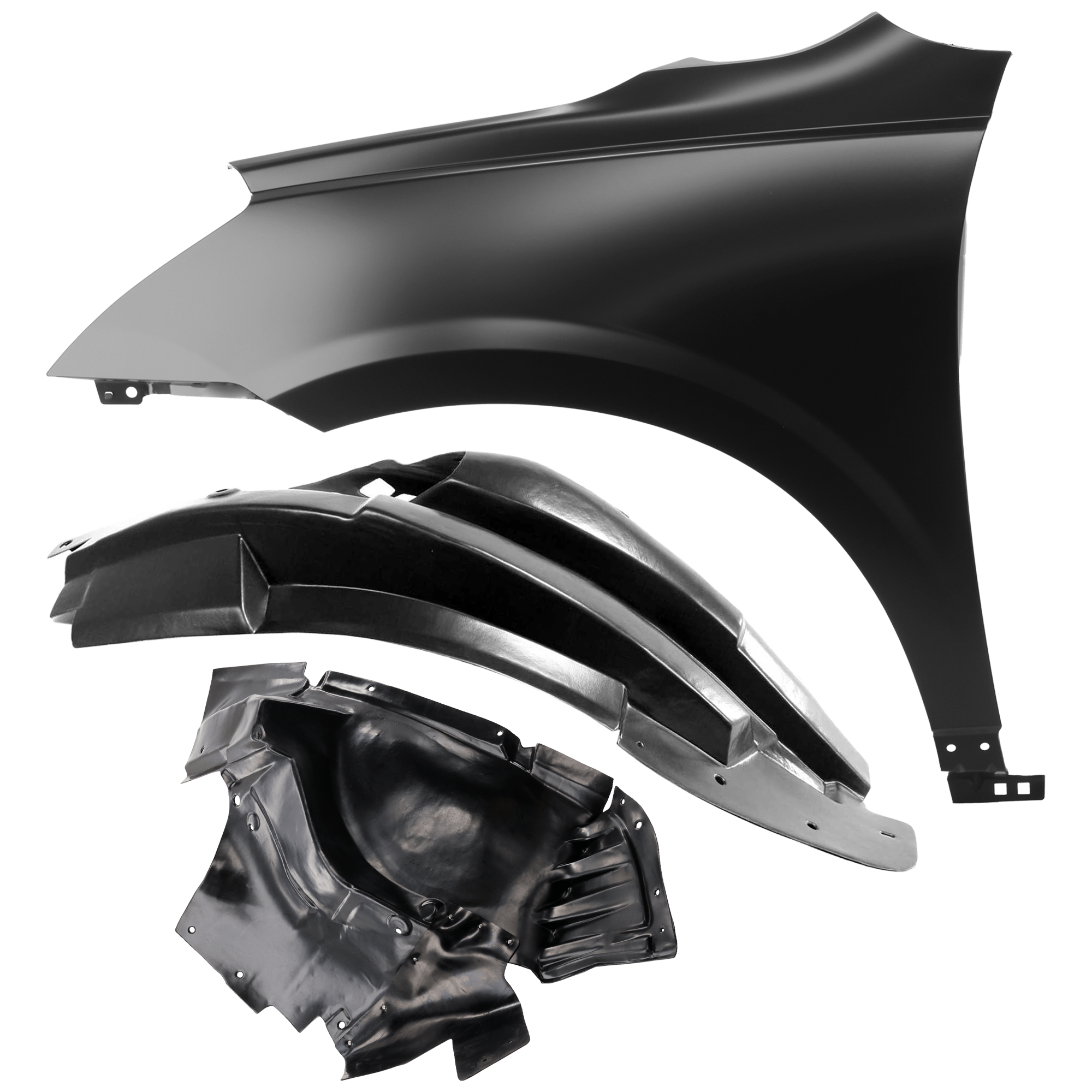 AM TRAVERSE 09-17 FRONT FENDER LH 3 pc Kit Primed with Fender Liners SKU KIT 050926 AE897 Partslink GM1240360 GM1248209 OEM 20802980-22850701-20914933 PFM