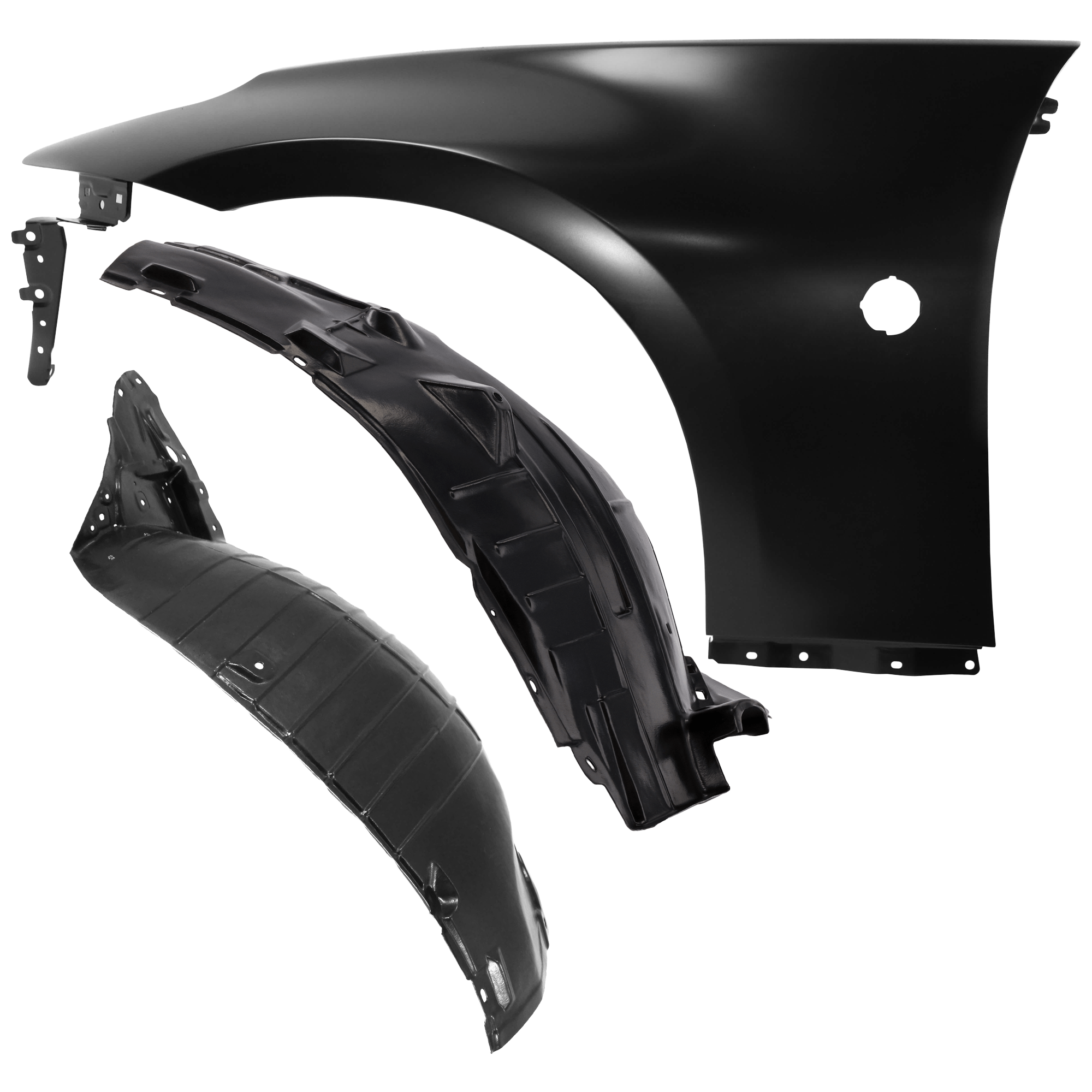 AM 370Z 15-20 FRONT FENDER LH 3 pc Kit Primed with Fender Liners SKU KIT 050926 AE901 Partslink NI1240219 NI1248122 NI1248121 OEM FCA011EKMA 638431EA0A 638451EA