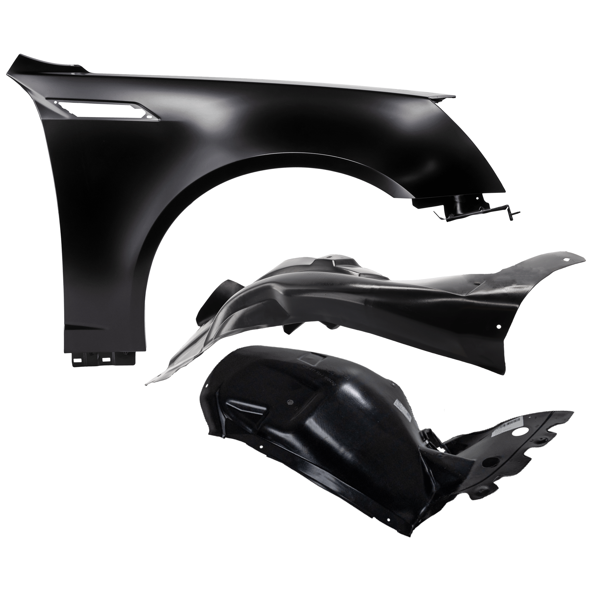 AM CTS 08-14 FRONT FENDER RH 3 pc Kit Primed with Fender Liners SKU KIT 050926 AE908 Partslink GM1241353 GM1249199 GM1249198 OEM 20851341-20851000-25940080