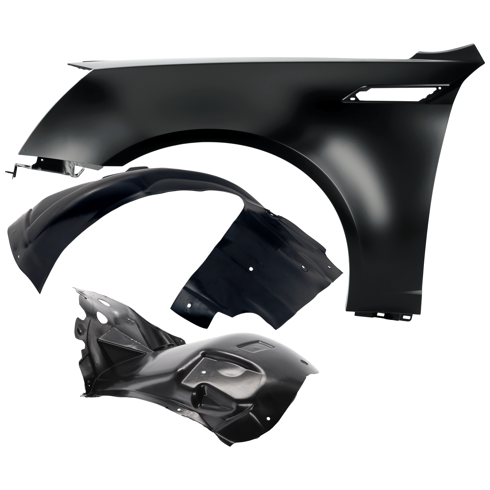 AM CTS 08-14 FRONT FENDER LH 3 pc Kit Primed with Fender Liners SKU KIT 050926 AE909 Partslink GM1240353 GM1248199 GM1248198 OEM 20851340-20851001-25940079