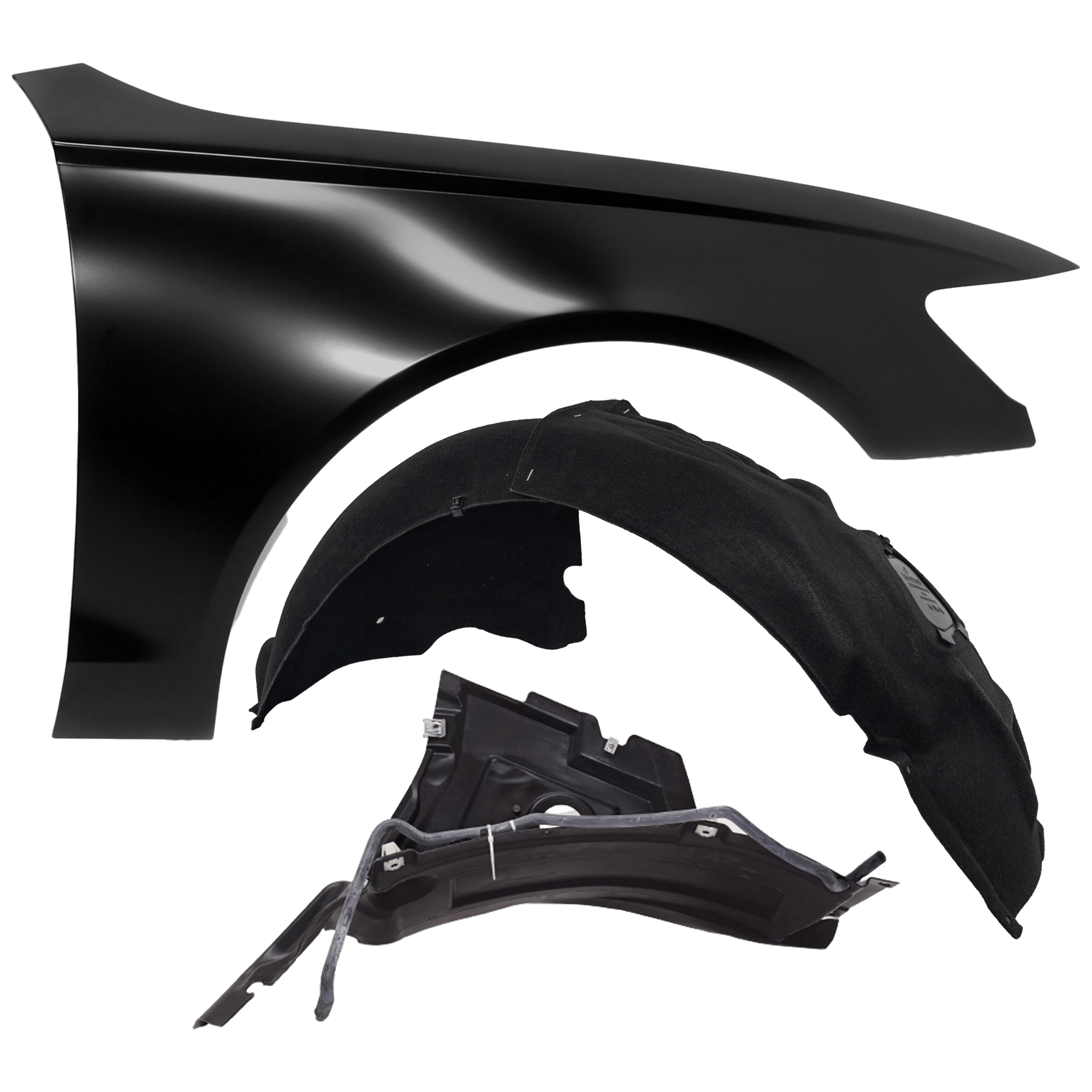 AM A6 A6 QUATTRO S6-16-17 FRONT FENDER RH 3 pc Kit Primed with Fender Liners SKU KIT 050926 AE910 Partslink AU1241125 AU1249132 AU1251110 OEM 4G0821102-4G0821134D 4G0853888