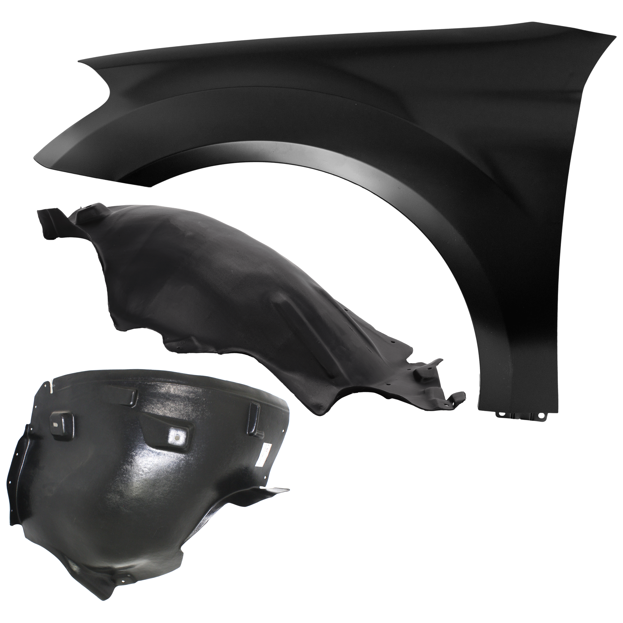 AM ML350-06-11 FRONT FENDER LH 3 pc Kit Primed with Fender Liners SKU KIT 050926 AE912 Partslink MB1240130 MB1248126 MB1248125 OEM 1648810101-1648840922-16488027