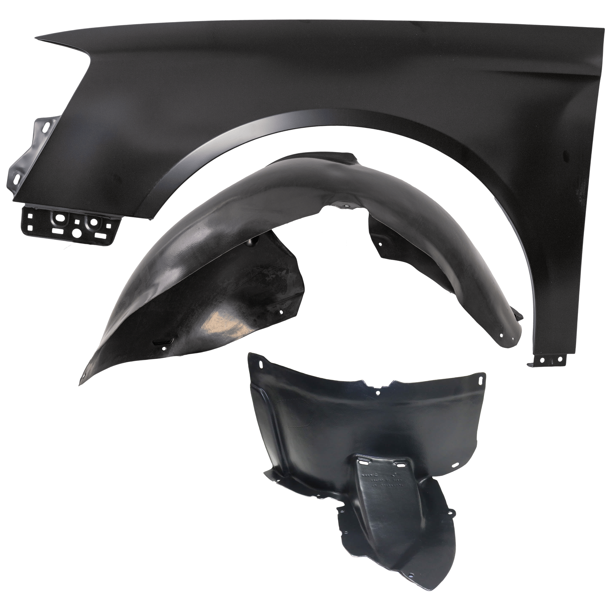 AM PASSAT 06-10 FRONT FENDER LH 3 pc Kit Primed with Fender Liners SKU KIT 050926 AE918 Partslink VW1240136 VW1250111 VW1250112 OEM 3C0821021-3C0805977-3C0805911B