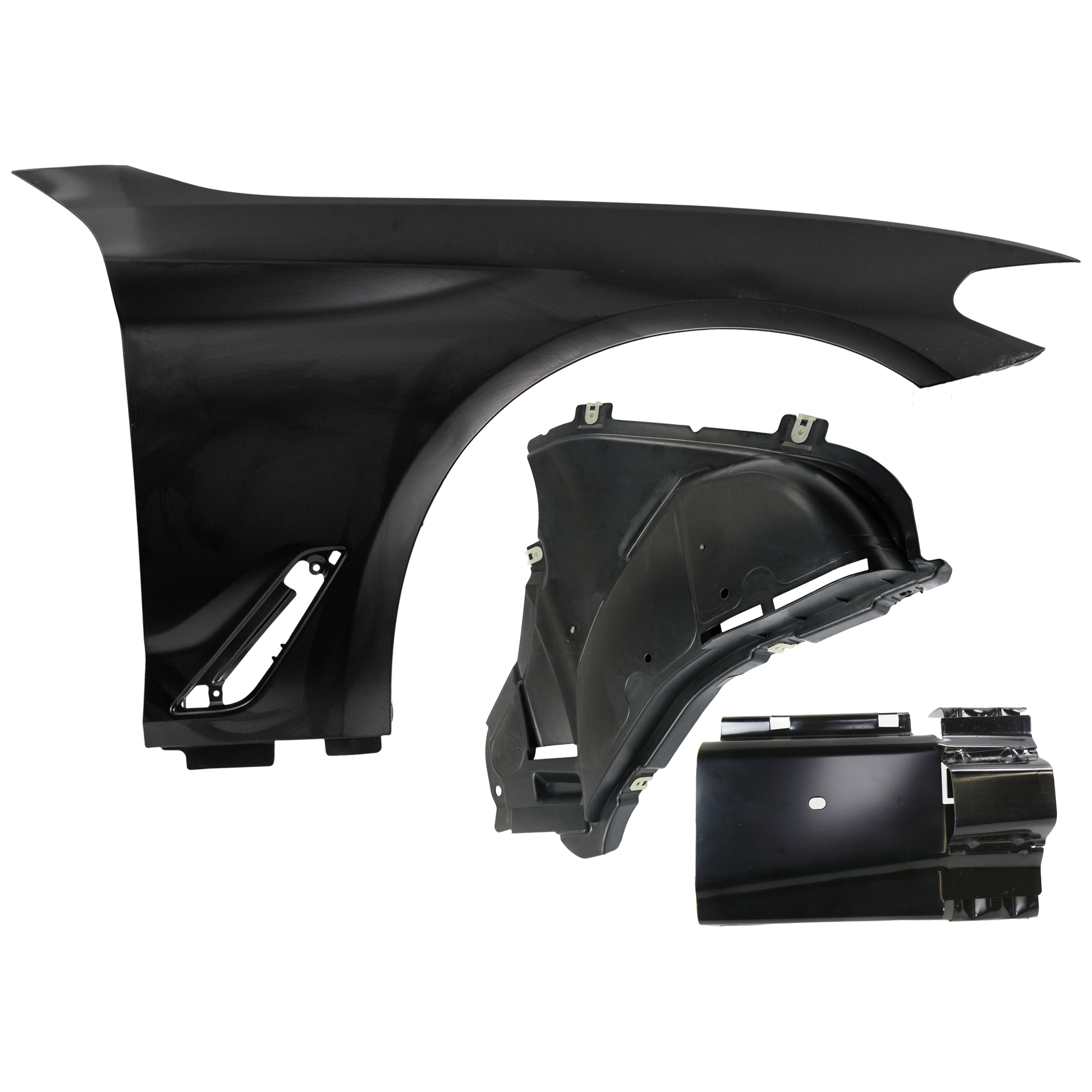 AM 5 SERIES 17-20 FRONT FENDER RH 3 pc Kit Primed with Fender Liners SKU KIT 050926 AE928 Partslink BM1241171 BM1249158 BM1251134 OEM 41007443688 PFM 51717340796-51