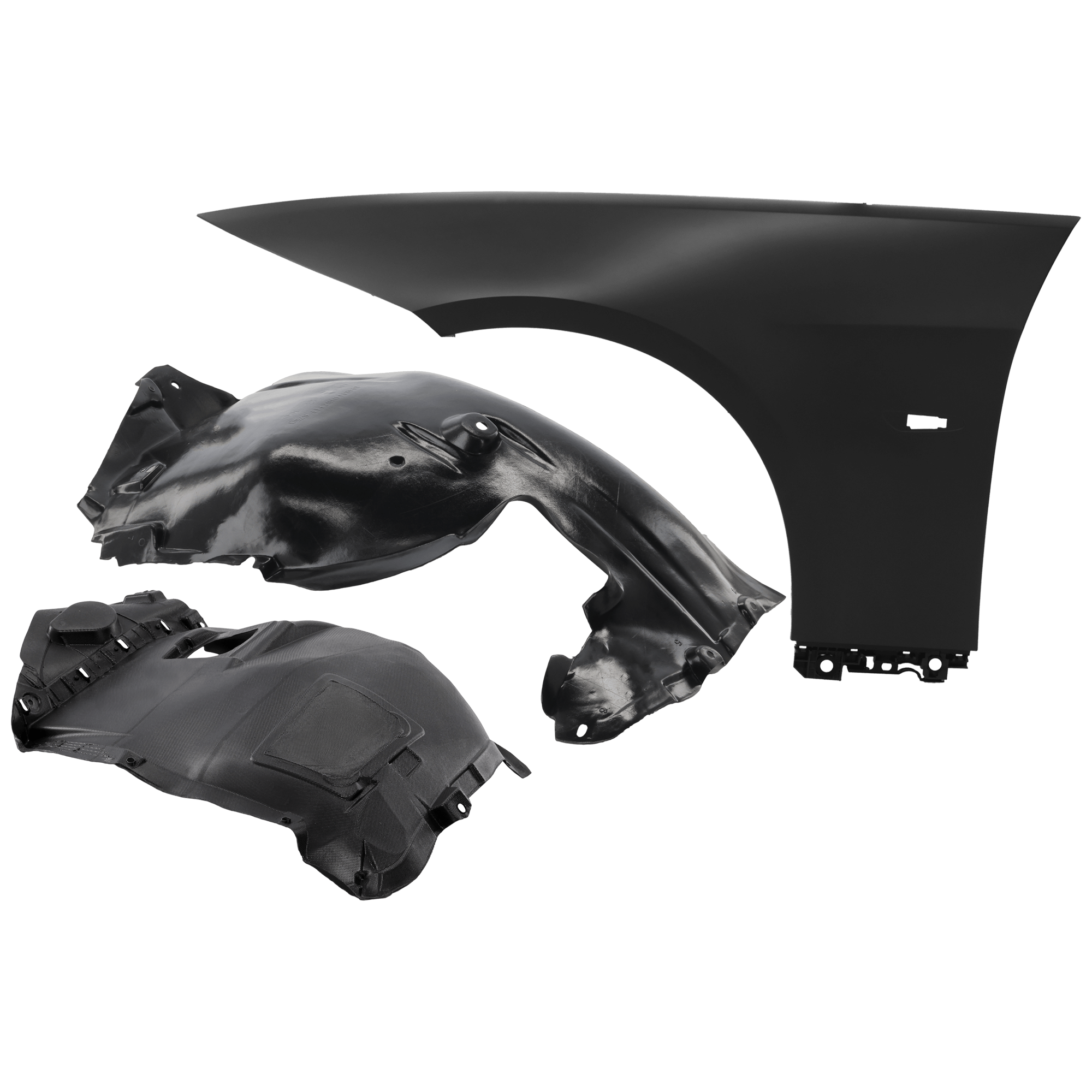 AM 335IS 11-11 FRONT FENDER LH 3 pc Kit Primed with Fender Liners SKU KIT 050926 AE935 Partslink BM1240142 BM1248100 OEM 41357168987-51717154411-517170