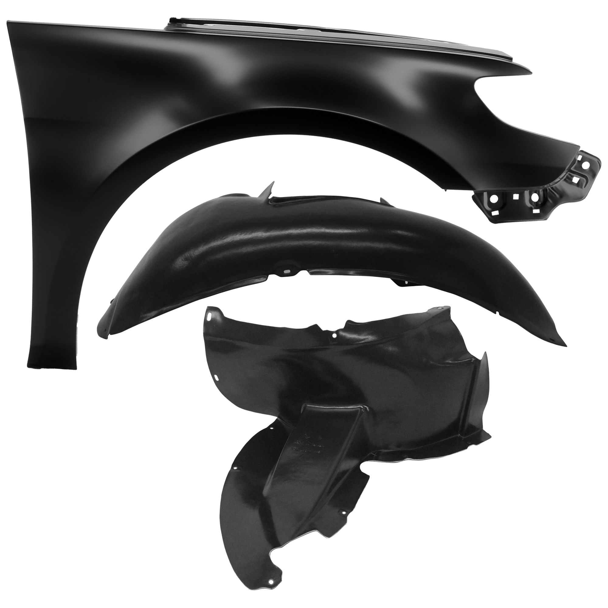AM CC 09-12 FRONT FENDER RH 3 pc Kit Primed with Fender Liners SKU KIT 050926 AE938 Partslink VW1241140 VW1249110 VW1249111 OEM 3C8821022-3C8805978A 3C8805912
