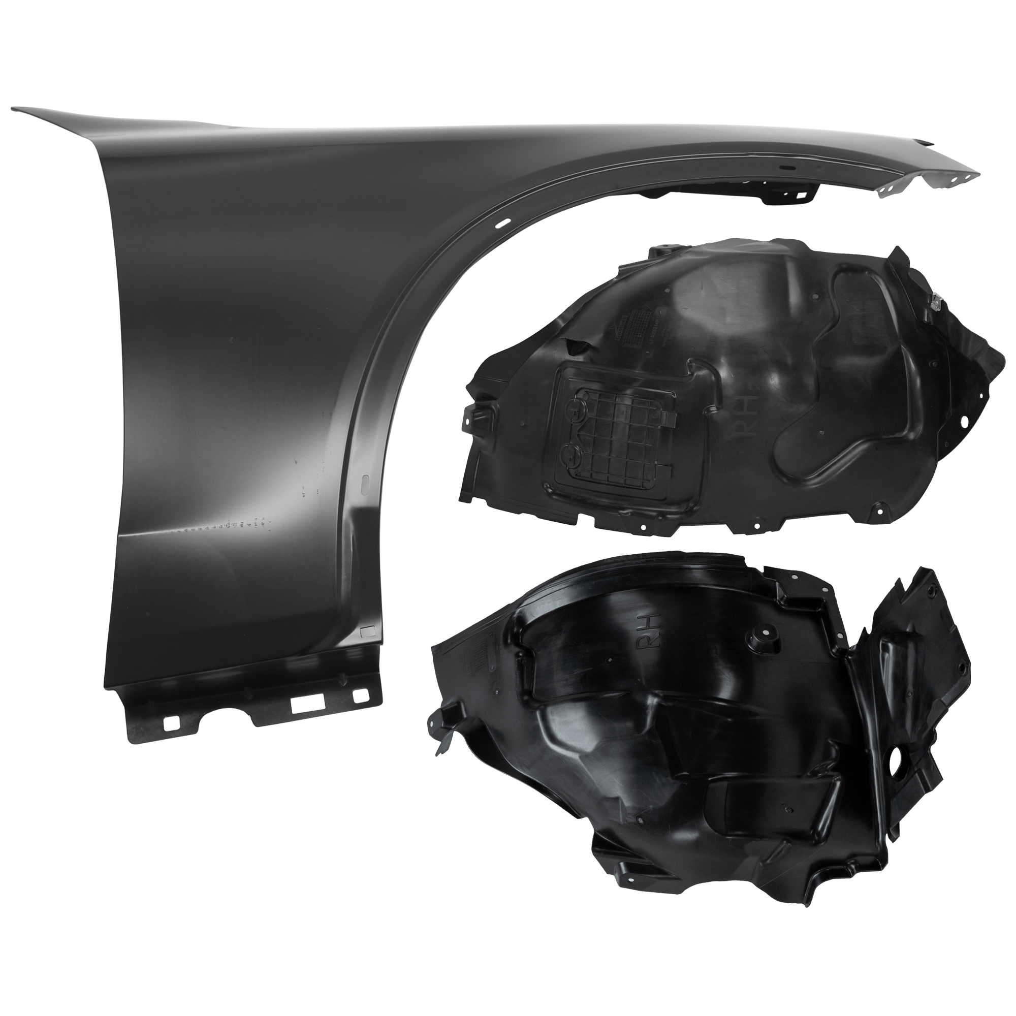 AM GLC300-16-22 FRONT FENDER RH 3 pc Kit Primed with Fender Liners SKU KIT 050926 AE952 Partslink MB1241184 MB1249188 MB1249186 OEM 2538800218 PFM 2536910403-2536