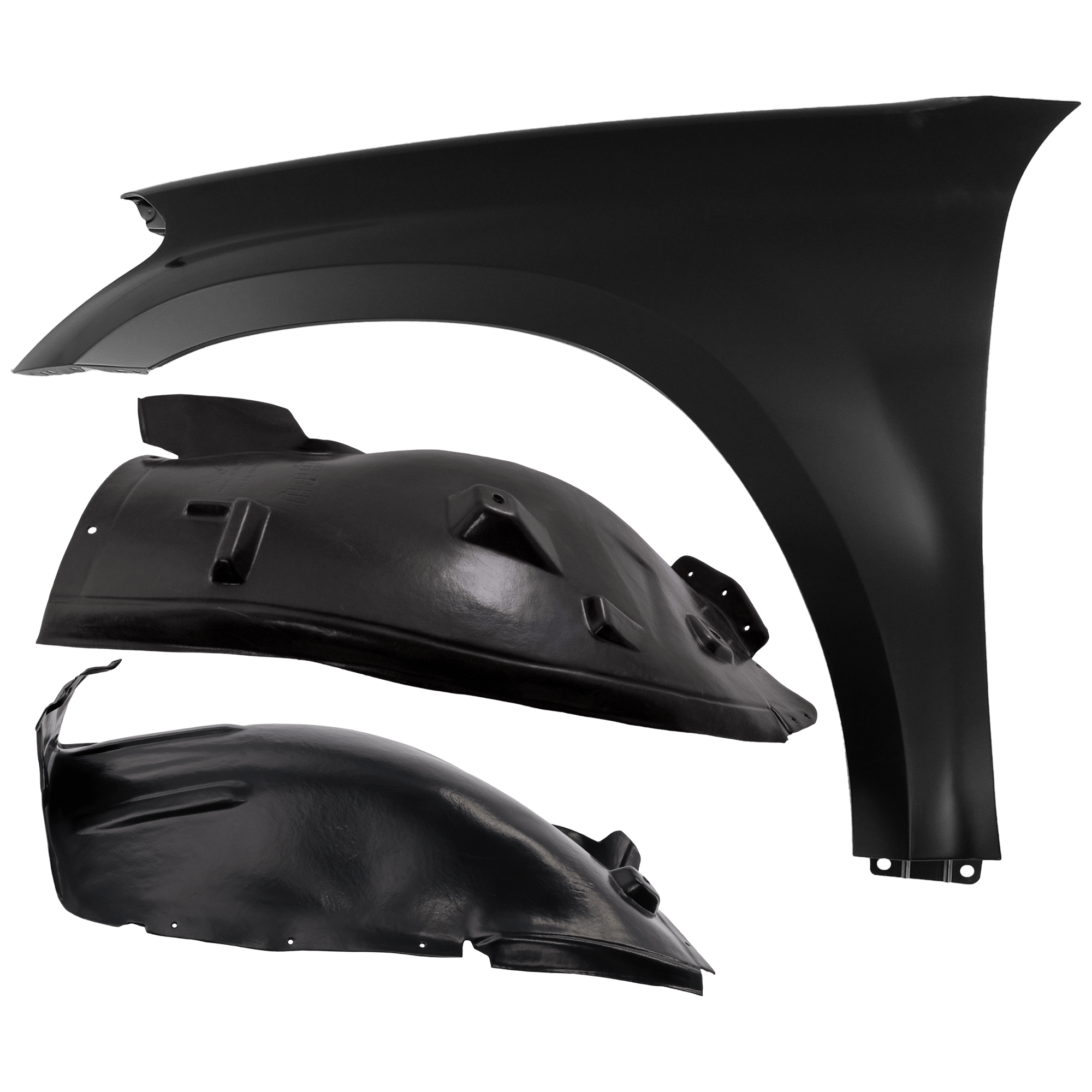 AM GL450-07-12 FRONT FENDER LH 3 pc Kit Primed with Fender Liners SKU KIT 050926 AE967 Partslink MB1240141 MB1248124 MB1248123 OEM 1648800106-1648842522-16488029