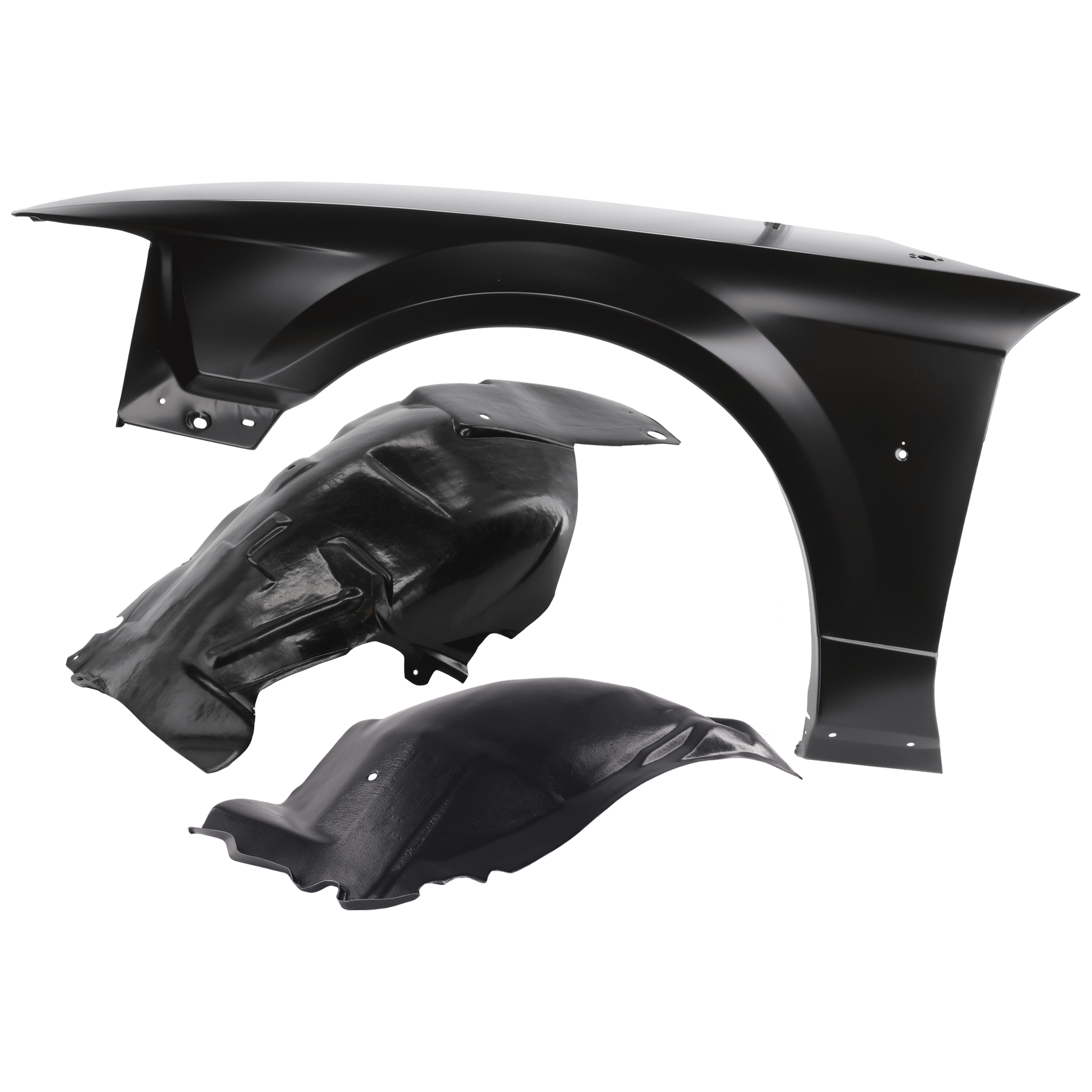 AM MUSTANG 10-14 FRONT FENDER RH 3 pc Kit Primed with Fender Liners SKU KIT 050926 AE976 Partslink FO1241282 FO1249142 FO1249141 OEM AR3Z16005B AR3Z16102B AR3Z1610