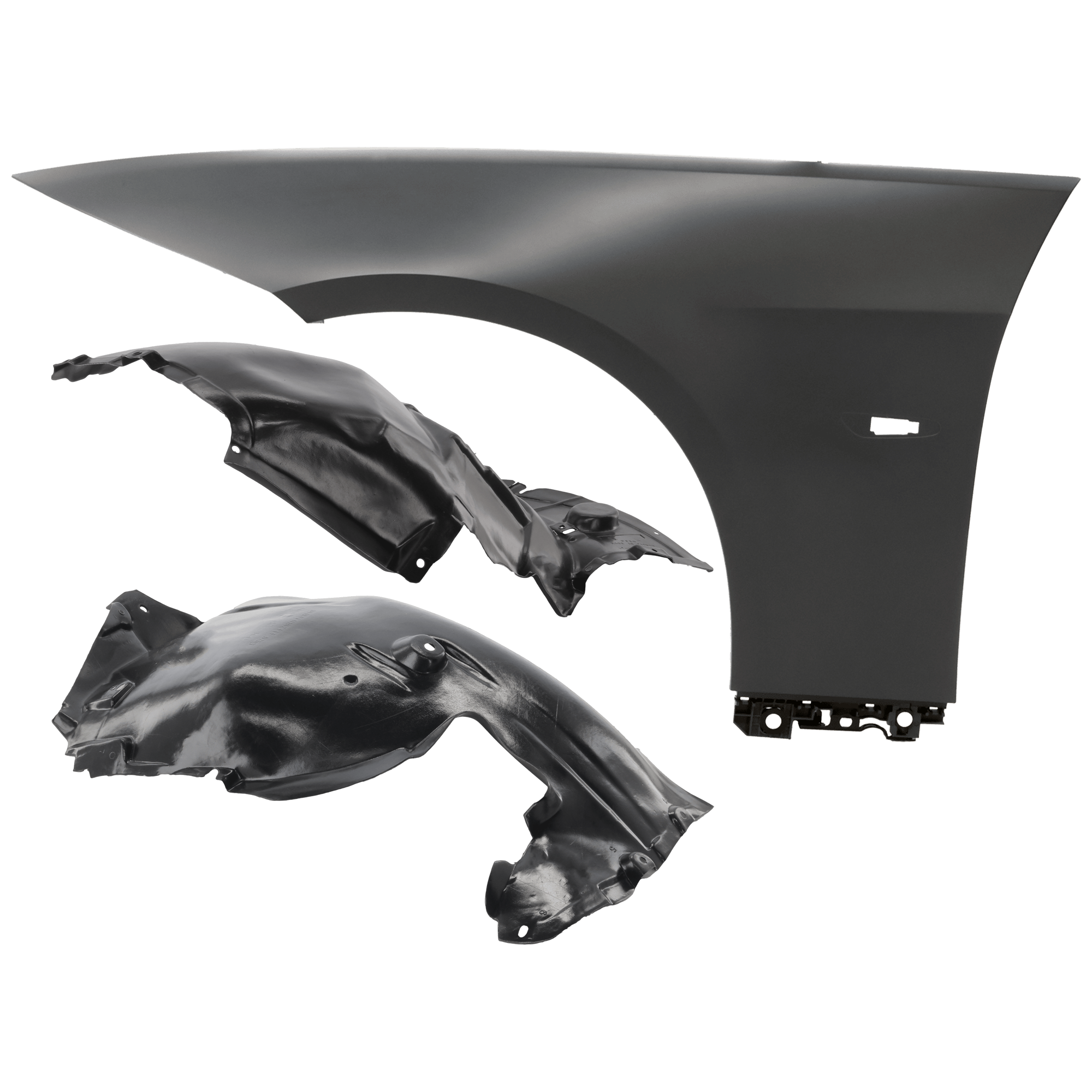 AM 335I 07-13 FRONT FENDER LH 3 pc Kit Primed with Fender Liners SKU KIT 050926 AE981 Partslink BM1240142 BM1248100 BM1250119 BM1250118 OEM 41357168987-51717154411-517171